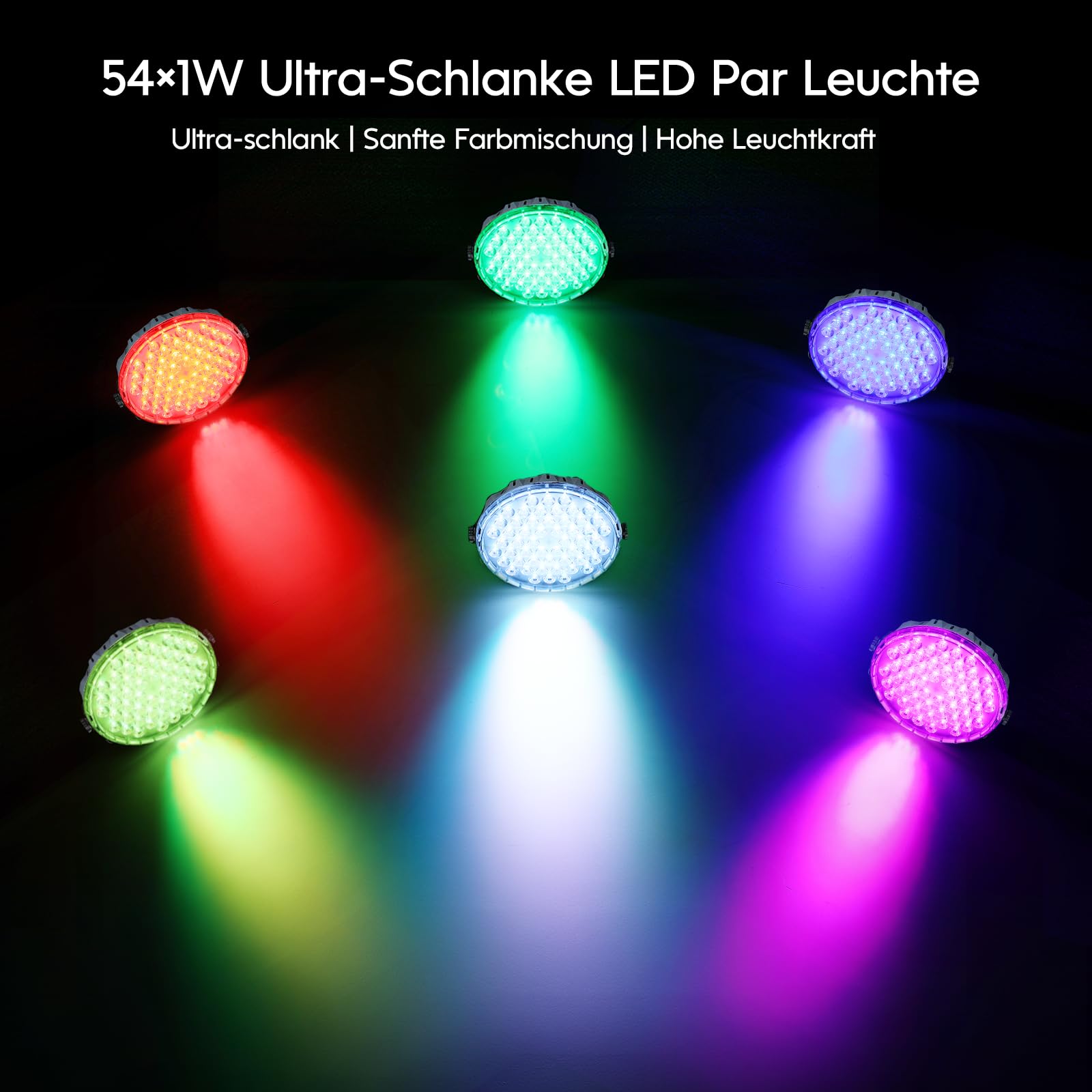 BETOPPER Ultra-Schlanke LED Par Leuchte für DJs, 54 x 1W RGB Par Scheinwerfer mit DMX512, Fernbedienung und Geräuschgesteuerter Bühnenbeleuchtung für Hochzeiten, Partys, Kirchen und Uplighting, 4P
