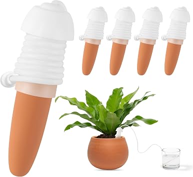 Self Terracotta Watering Spikes - 5 Pack Plant Planter Self-Watering Stakes Devices, Automatic Drip Insert Waterer Irrigation for Indoor Outdoor Garden Patio Potted Flowers While on Vacation
