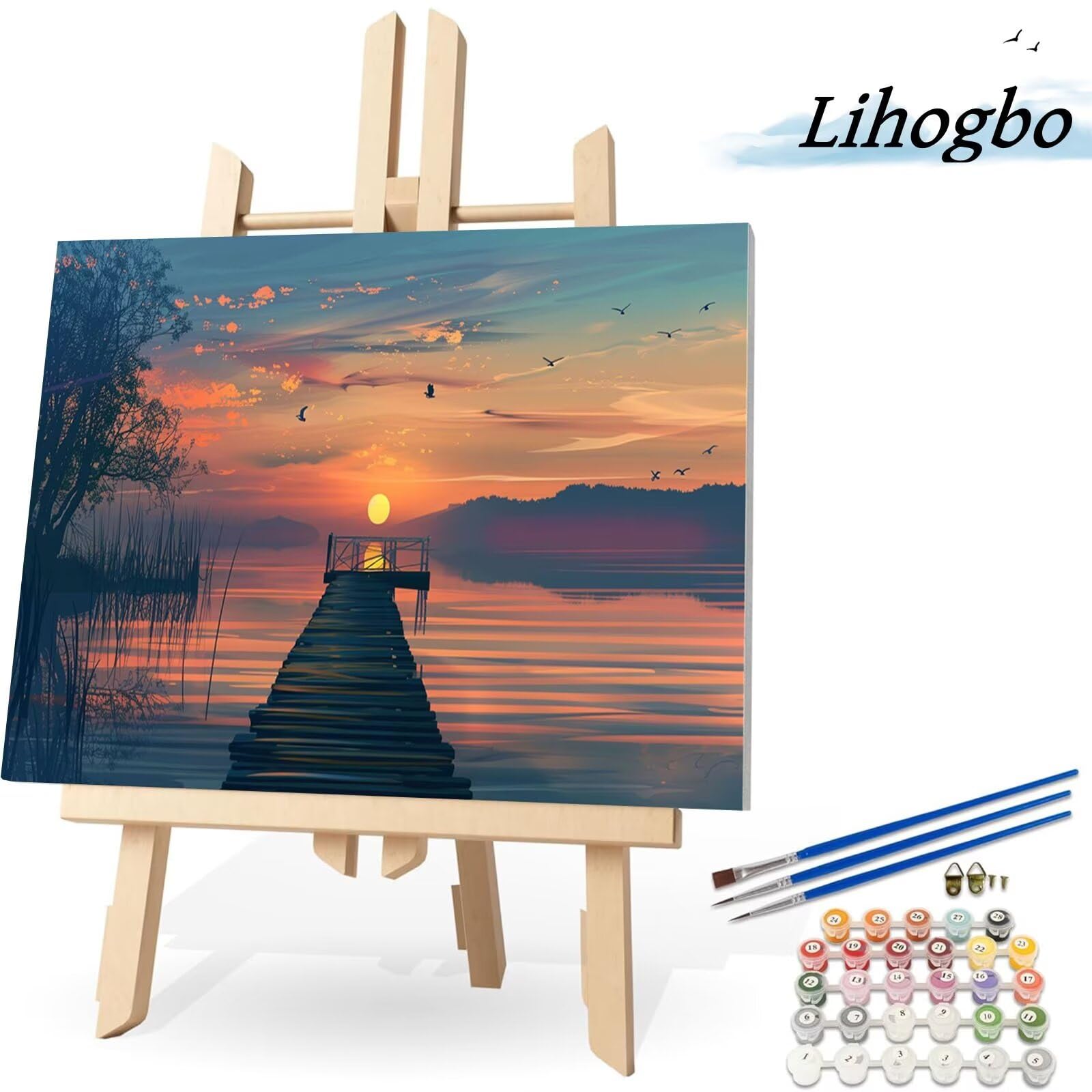 Dipingere con i Numeri Adulti, Molo Kit di Pittura Acrilica Fai-da-Te per Adulti Principianti, 160x90cm Paint by Numbers Adulti/Bambini con Pennelli Pittura a Pigmento Acrilico, Senza Cornice (Natura)