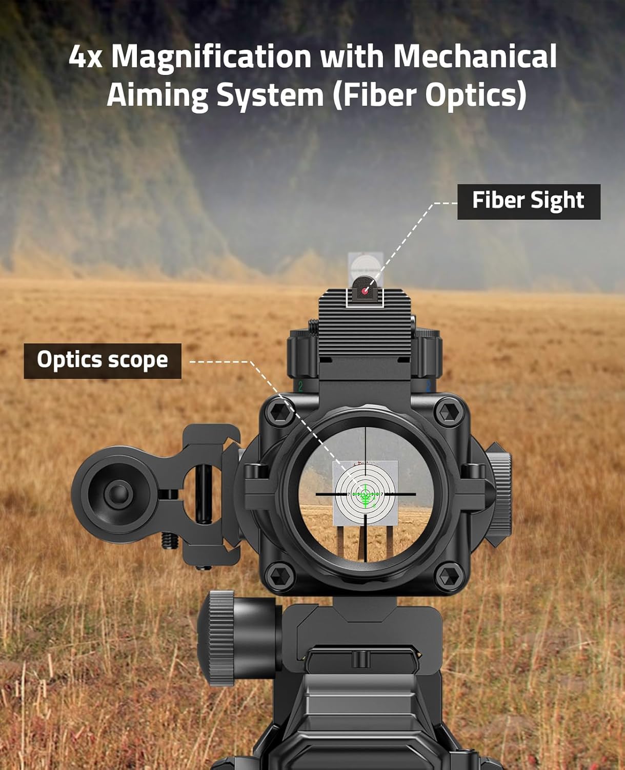 CVLIFE 4x32 Prism Rifle Scope Red & Green & Blue Illuminated Reticle Scope with Fiber Optic Sight & IIIA/2MW Laser Sight