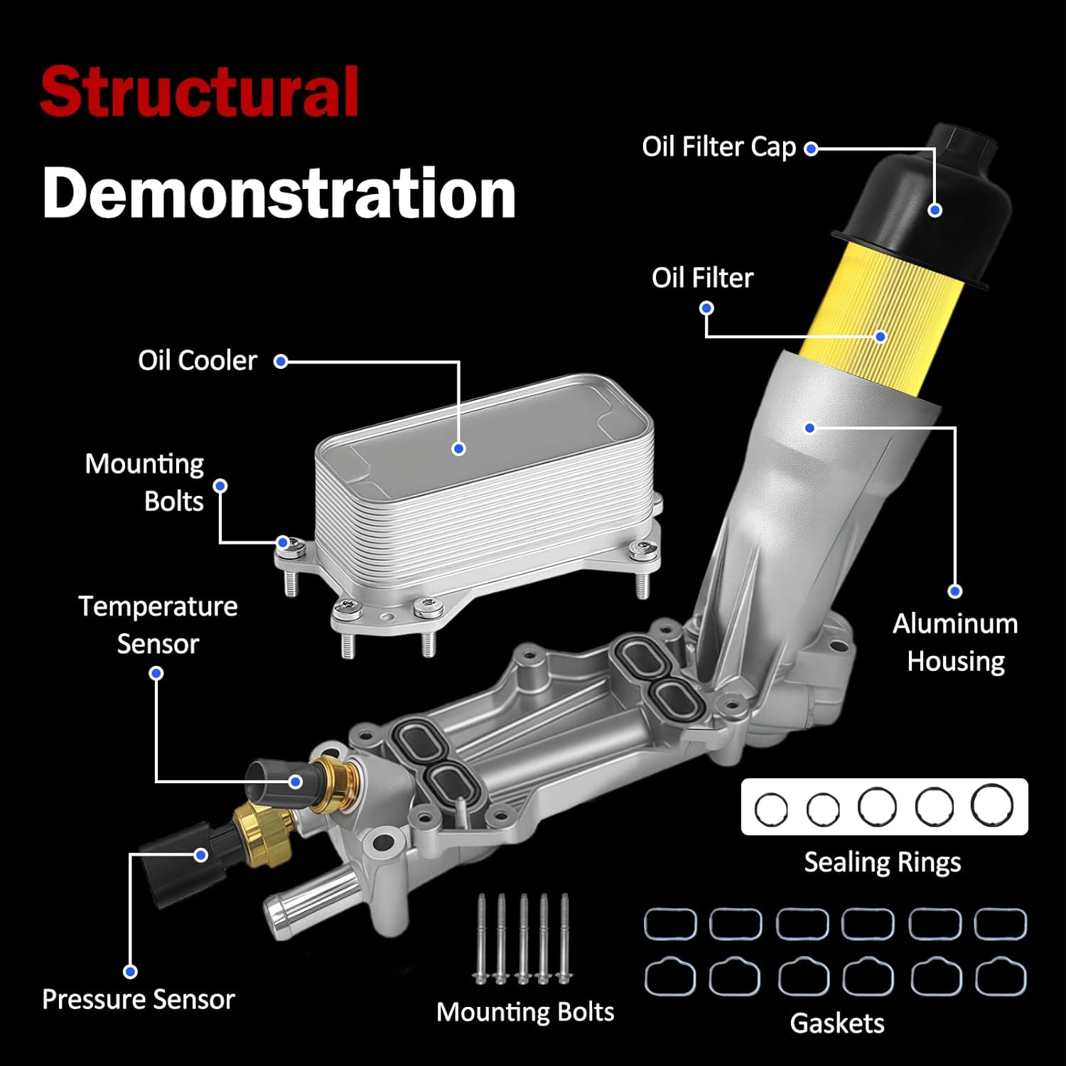 926-959 Upgraded Aluminum Engine Oil Filter Housing Kit with Oil Cooler Sensors and Gaskets for Durango,Grand Caravan,Avenger,Journey,Town & Country,Promaster 3.6L V6 2011-2016,Replace 926-876