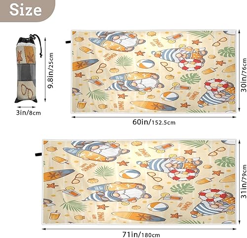 Miniatura 7 de MNSRUU Toalla de playa de gnomo de verano de 31 x 71 pulgadas, toallas de playa a prueba de arena, de secado rápido, toallas de piscina de gran