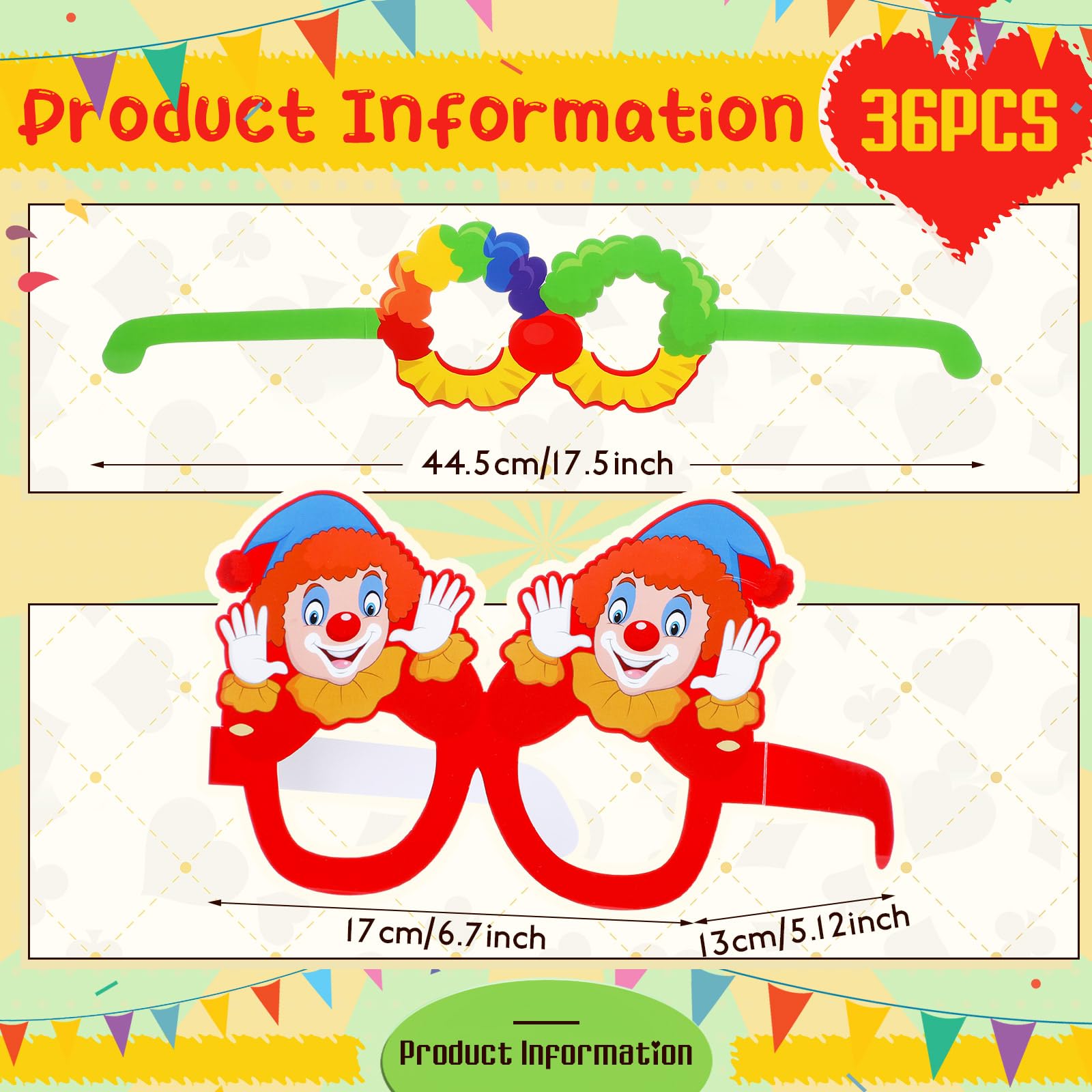 24 gafas de papel para carnaval de circo, para fiestas temáticas de circo, anteojos de papel, circo, carnaval, fiesta, fotomatón, kit de accesorios para decoración de carnaval para niños,