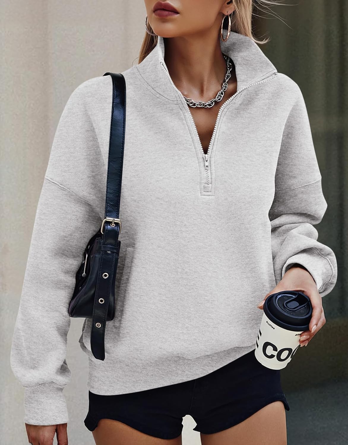 PRETTYGARDEN Womens Half Zip Oversized Sweatshirts Fleece Hoodies 2026 Trendy Long Sleeve Pullover Tops Y2k Spring Outfits - Image 8