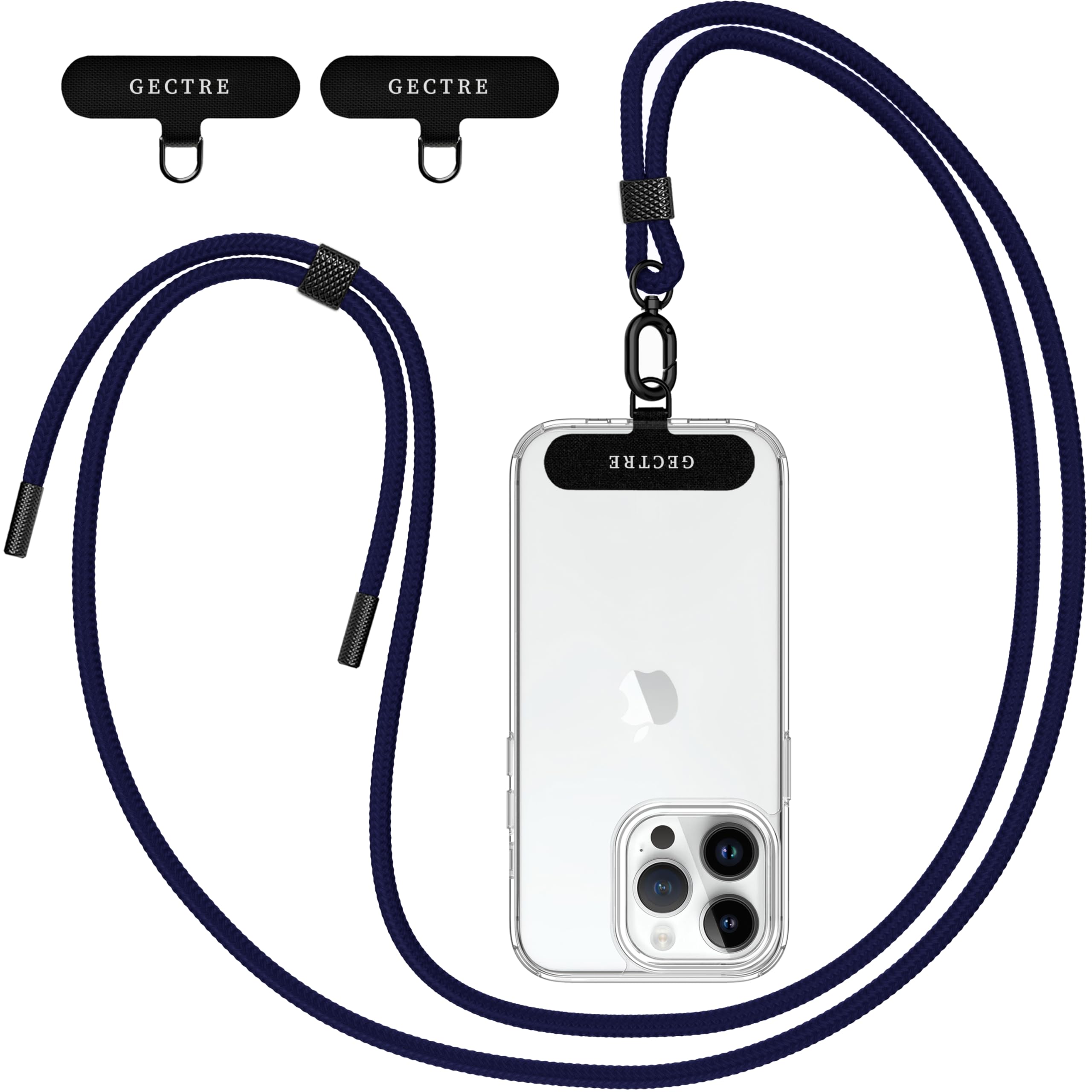 Gectre Handykette Universal, Geeignet für alle Smartphones, mit 2 Stück Universelles Patch, Handyband passend für alle Standard Handyhülle (Navy Blau)