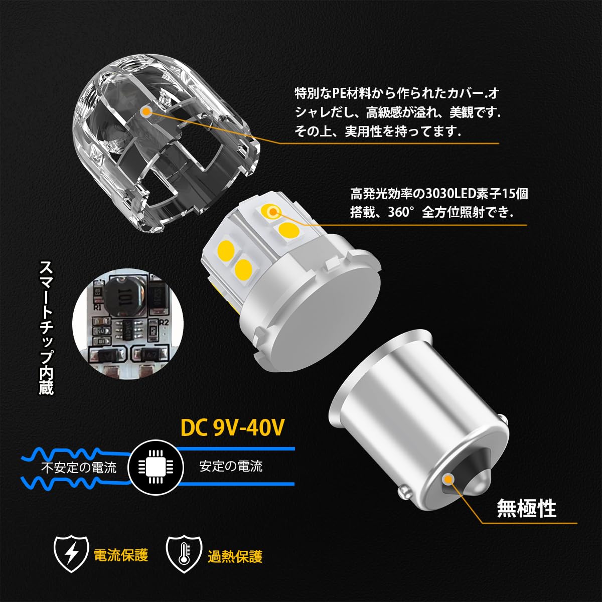 12V-24V車用 S25 シングル球 LED ホワイト 爆光 バックランプ 15連3030SMD BA15S P21W G18 LEDバルブLEDランプ  汎用 高輝度 車検対応 国産車対応 (2個入り)
