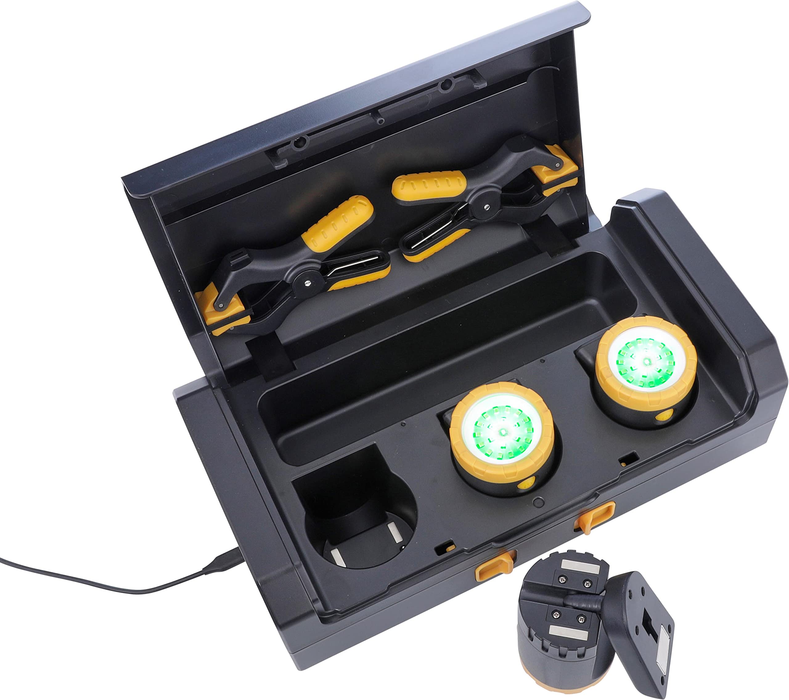 Northpoint LED 3x KFZ Arbeitsleuchten Inspektionslampen mit integriertem 2000mAh Akku 3er-Set mit Ladekoffer 2 Tischklemmen Magnethalterung