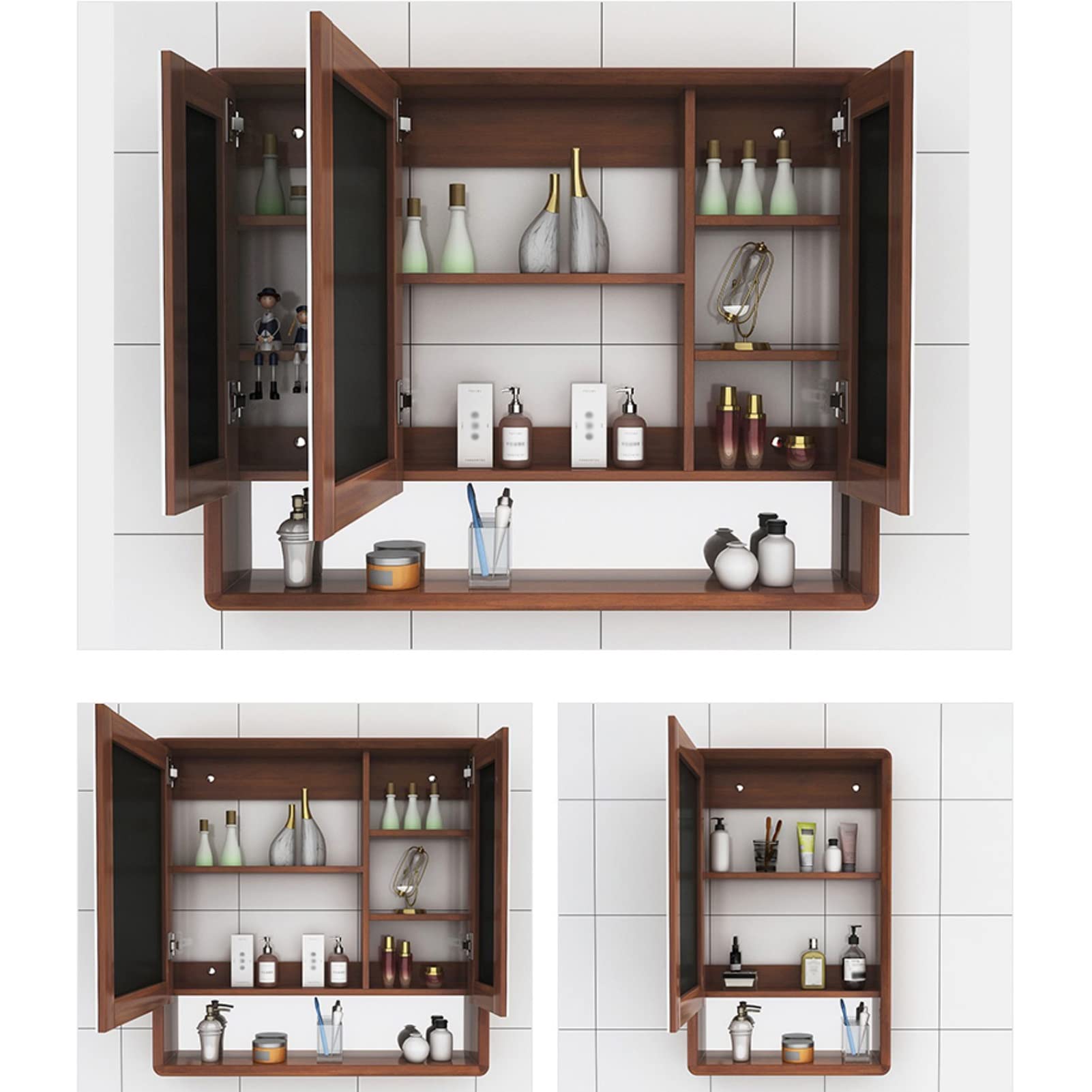 Armadietto da bagno a parete con luci LED e specchio anti-appannamentoElegante contenitore per cosmetici ed essenziali70x80x14 cmColore A
