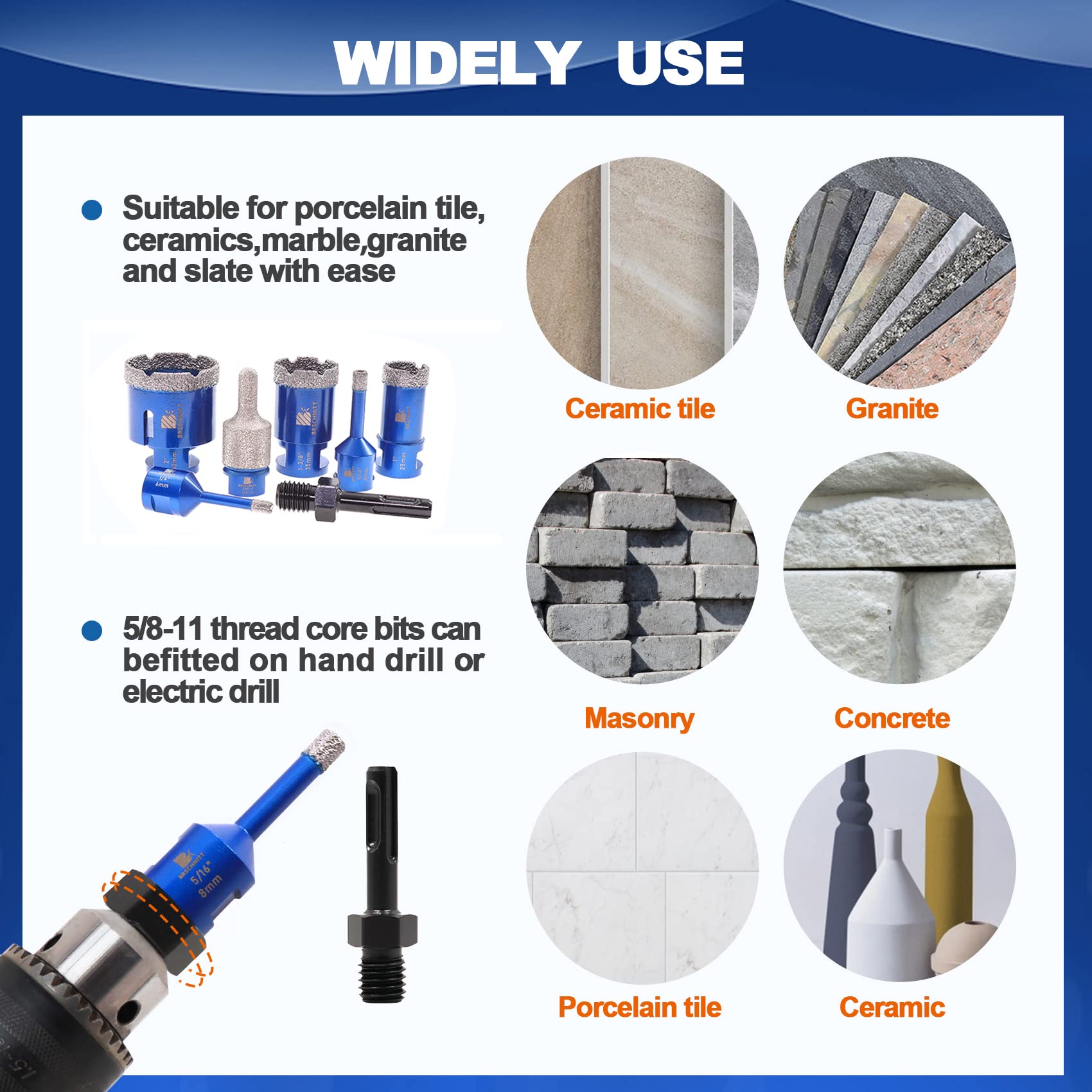 35mm Dry Diamond Core Drill Bit - For Marble, Granite, Concrete & Tile, 38mm Diameter, 102mm Length 8 thumbnail image