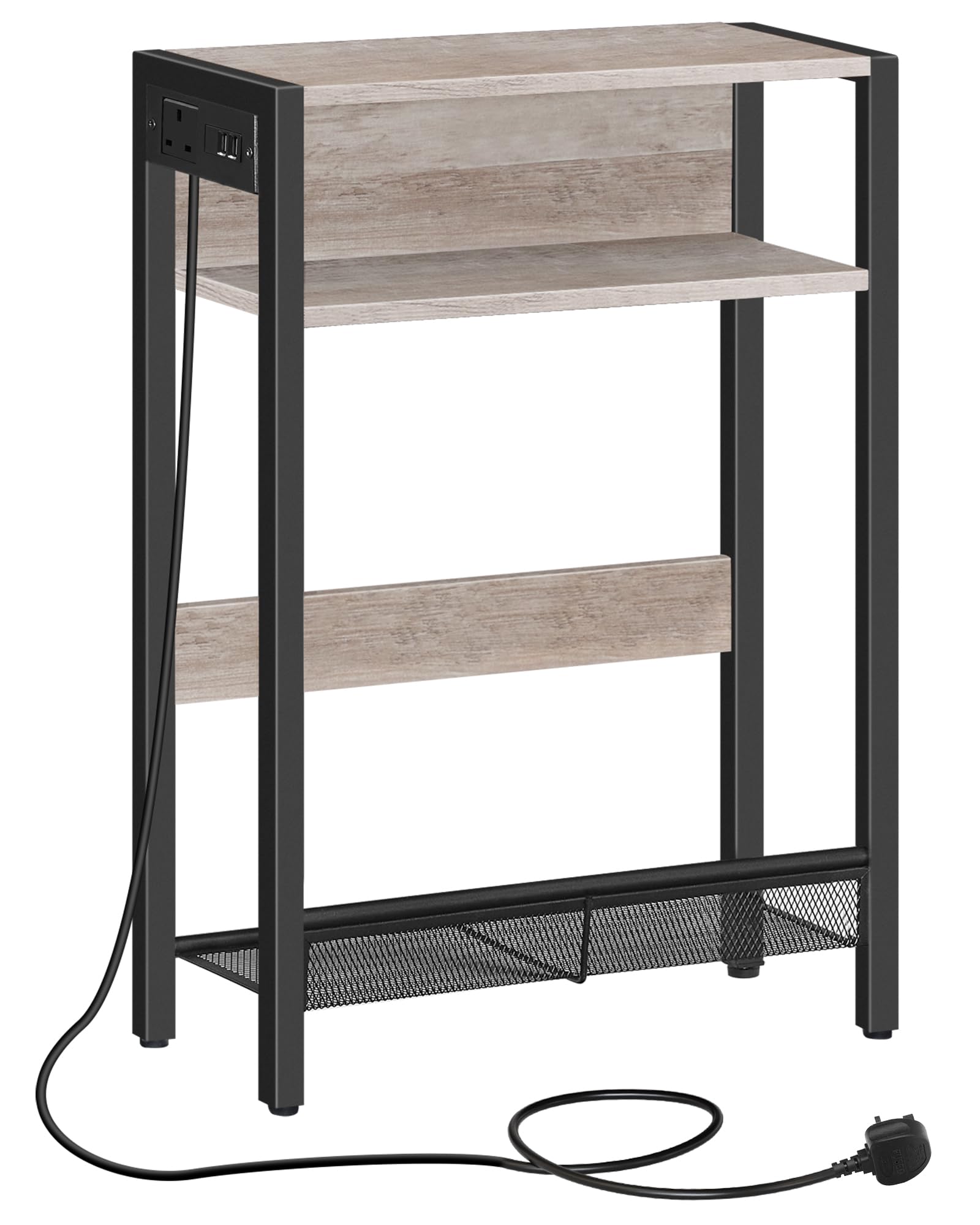 CHOEZON Side Table with Charging Station, Narrow End Table, Slim Nightstand for Small Space, Skinny Beside Table with Storage, for Living Room, Bedroom, Greige and Black DTBZ05KBH