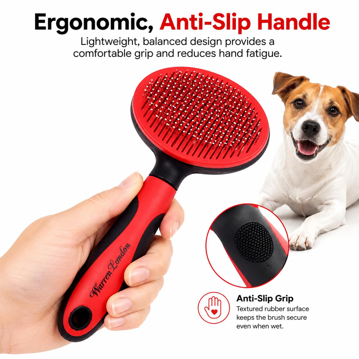 Warren London Brosse démêlante pour chat - Pour le toilettage et la perte de poils - Brosse autonettoyante avec bouton poussoir - Poignée ergonomique - Brosse de toilettage pour chaton et chat