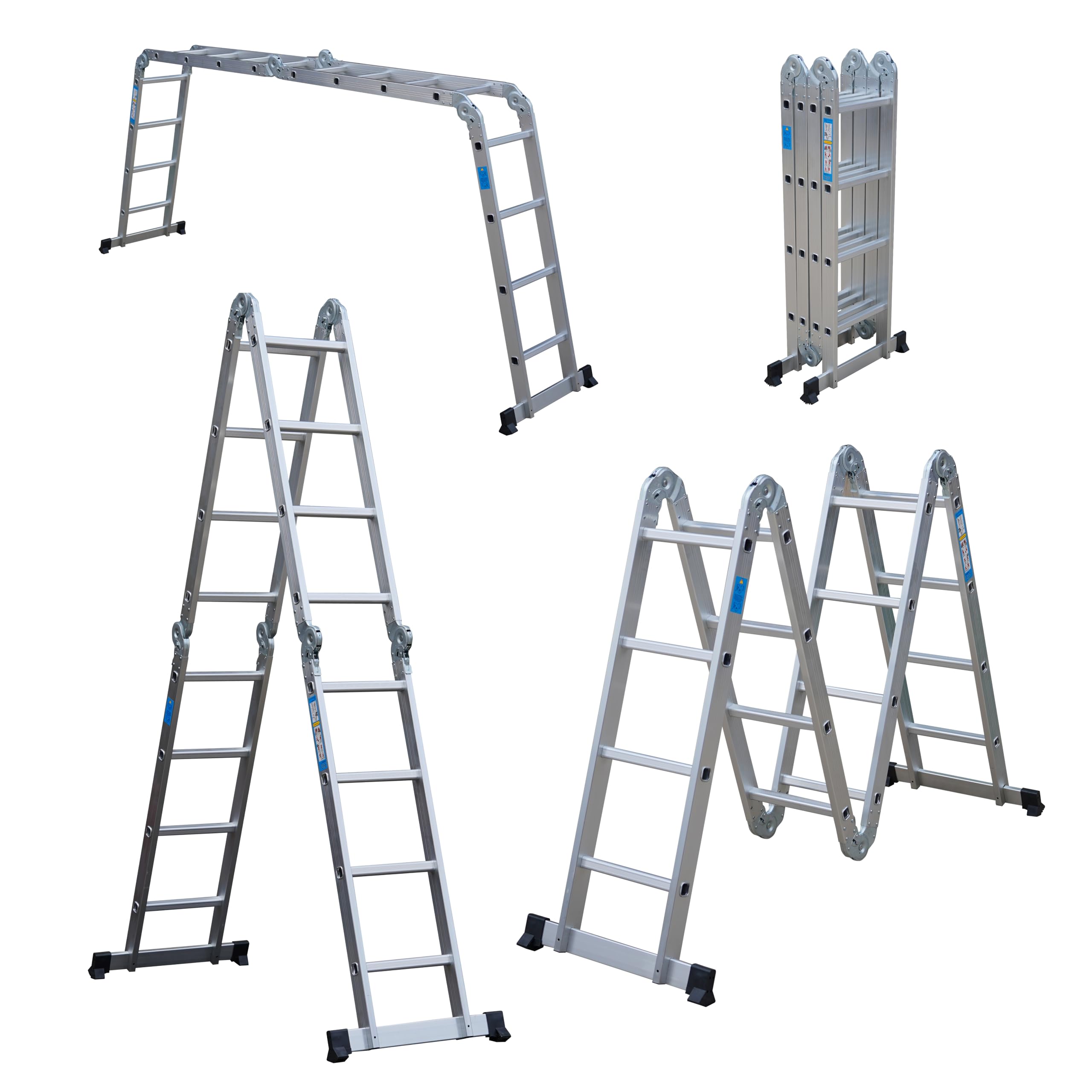 DIVID® Multifunktionsleiter Aluminium 4x4 (4,70m) Klappbar, Klappleiter, Gelenkleiter, Stehleiter, Alumiumleiter bis 150Kg