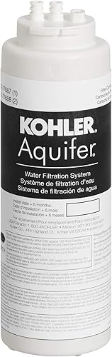 KOHLER 77687-NA Filtro de agua, cartucho de filtro de repuesto individual Aquifer (1 paquete), 1 unidad (paquete de 1), color blanco