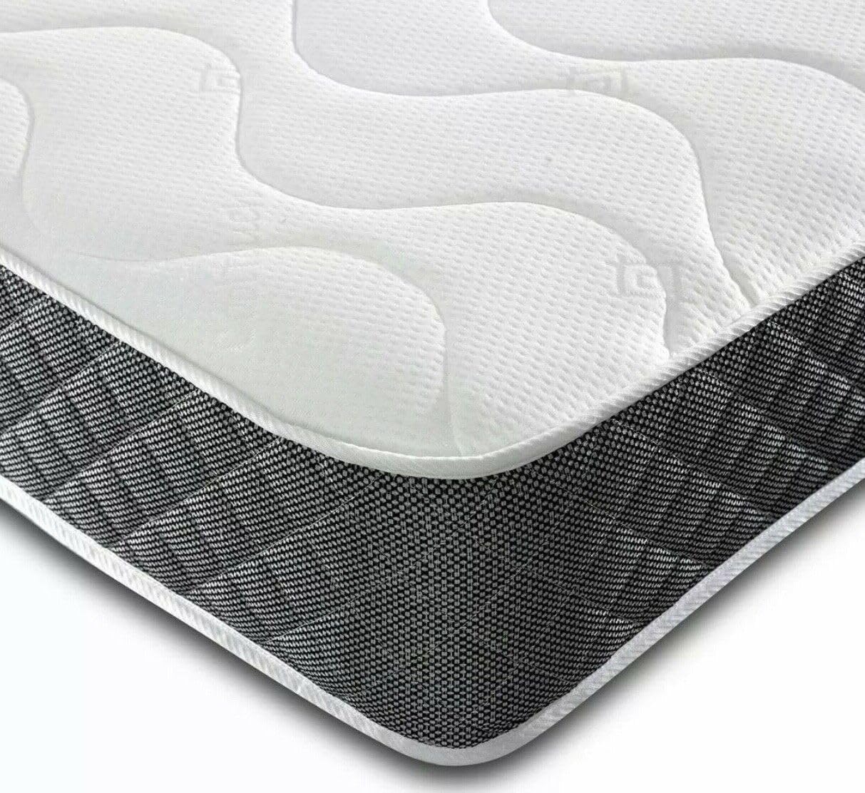 JumpiKingsize Mattress 5FT Hybrid Mattress - Memory Foam & Spring Breathable Skin Freindly Fabric - Medium Black Border 6 Inches Depth - Kingsize 150 x 200cm (5ft Kingsize)