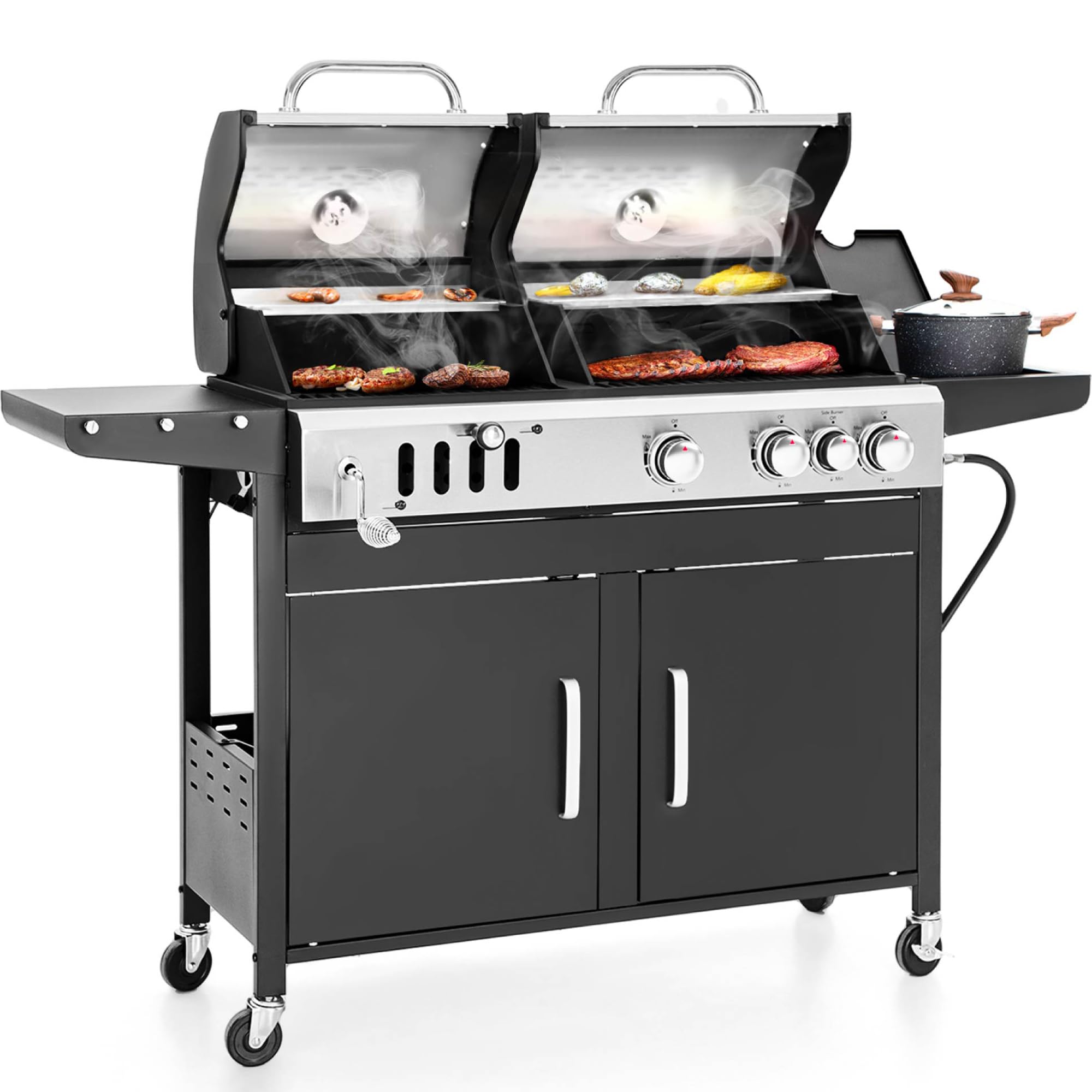 Sophia & William Charcoal and Propane Gas Grill Combo with Side Burner & Porcelain-Enameled Cast Iron Grate, Dual Fuel BBQ Grill for Outdoor, Barbecue Grill, 690 SQIN Cooking Area