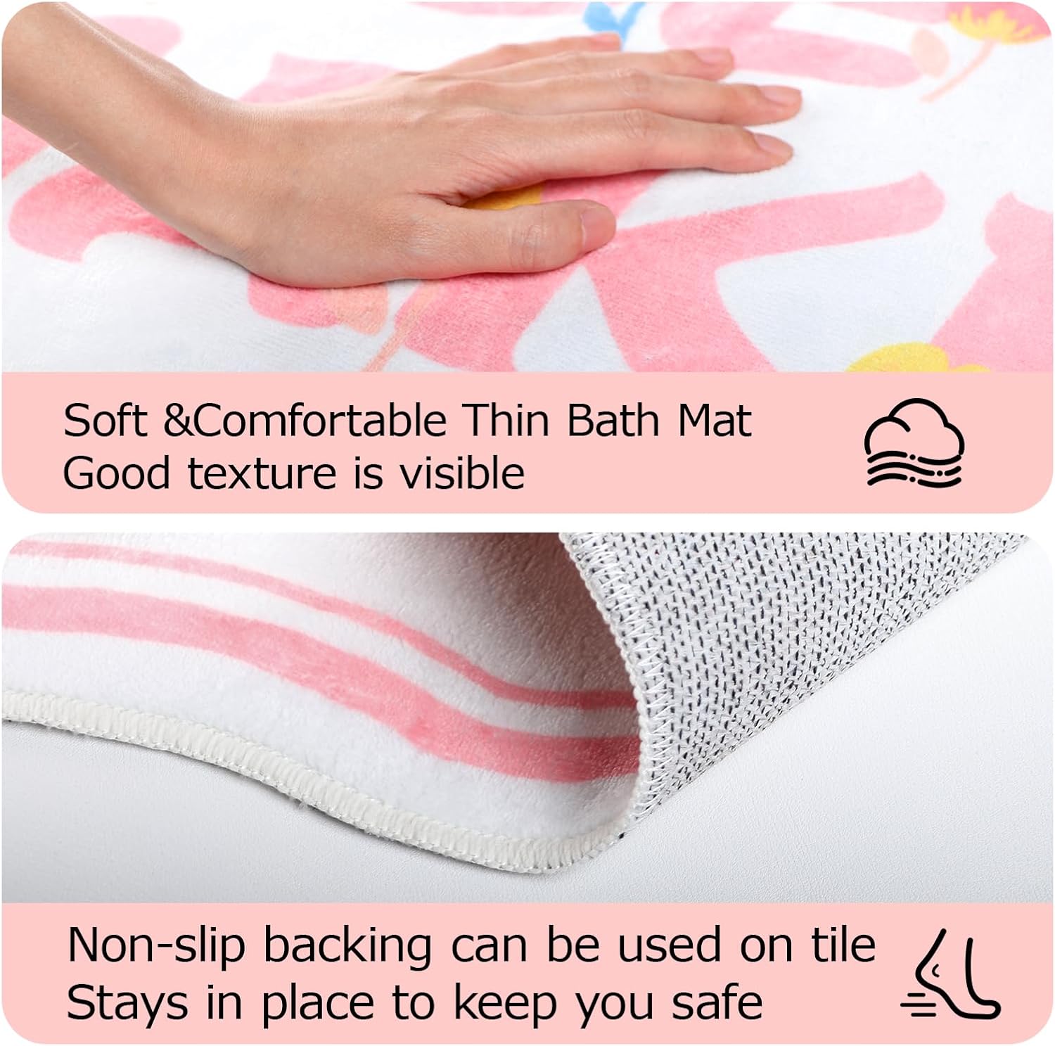Get Naked Bath Mat, Scalloped Pink Ultra Thin Soft Non Slip Absorbent Machine Washable Bathroom Runner Rug, Large Long Quick Dry Low Pile Fluffy Cute Funny Bath Rugs for Bathroom Floor
