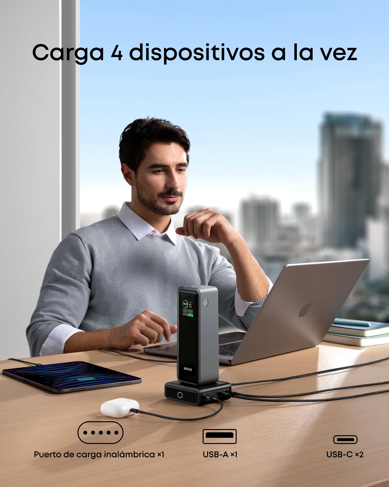 Anker Estación de Carga para Anker Prime Powerbank, 100 W máx. | con 4 puertos, compatible con MacBook, iPhone 14 / 13, Galaxy, AirPods (batería externa se vende por separado)