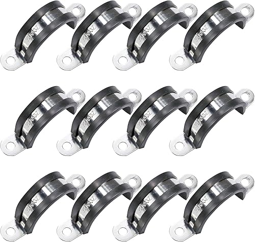 Miniatura 10 de AKIHISA 12 correas de tubo de goma de 2.165 in, abrazadera de cable acolchada de goma de acero inoxidable 304, abrazadera de correa de tubo en U de
