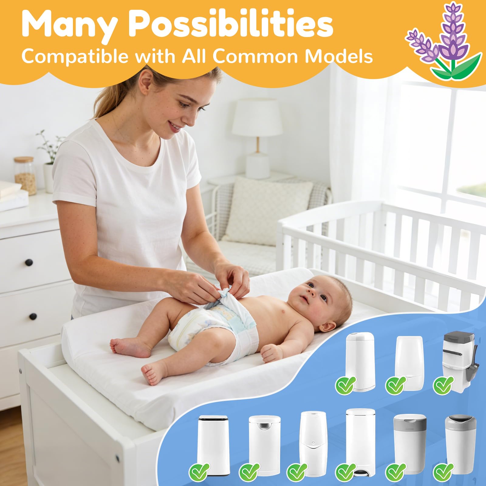 Recharge Poubelle A Couche Bebe 20er-Pack, 4.5M Sac Poubelle Couche, Haute Performance & Neutre Odeurs Avec Parfum Lavande, Bebe Recharge Sac Poubelle Couche Compatible avec Tommee Tippee, Angelcare