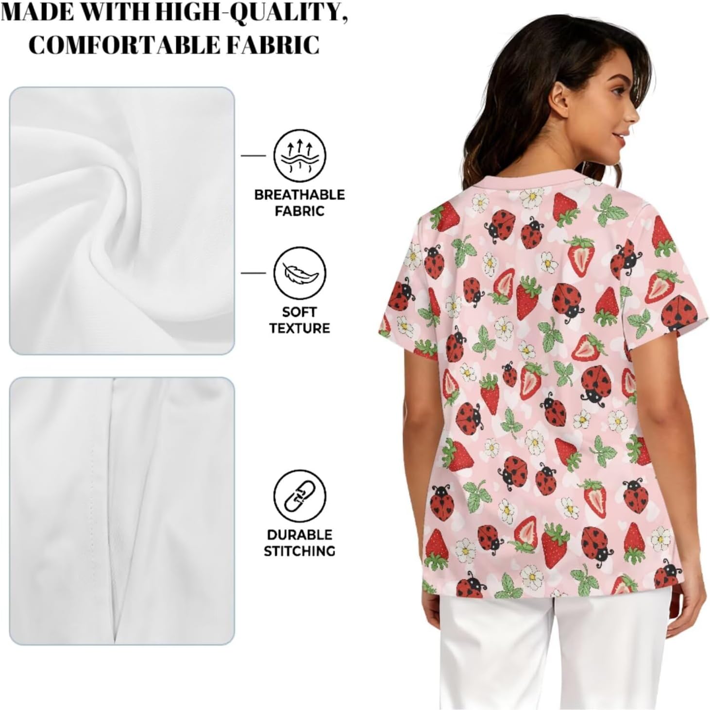 Printed Scrubs Set for Women Stretch V-Neck Scrub Tops with Pants, Pocket Medical Uniform for Nurse Doctor Work