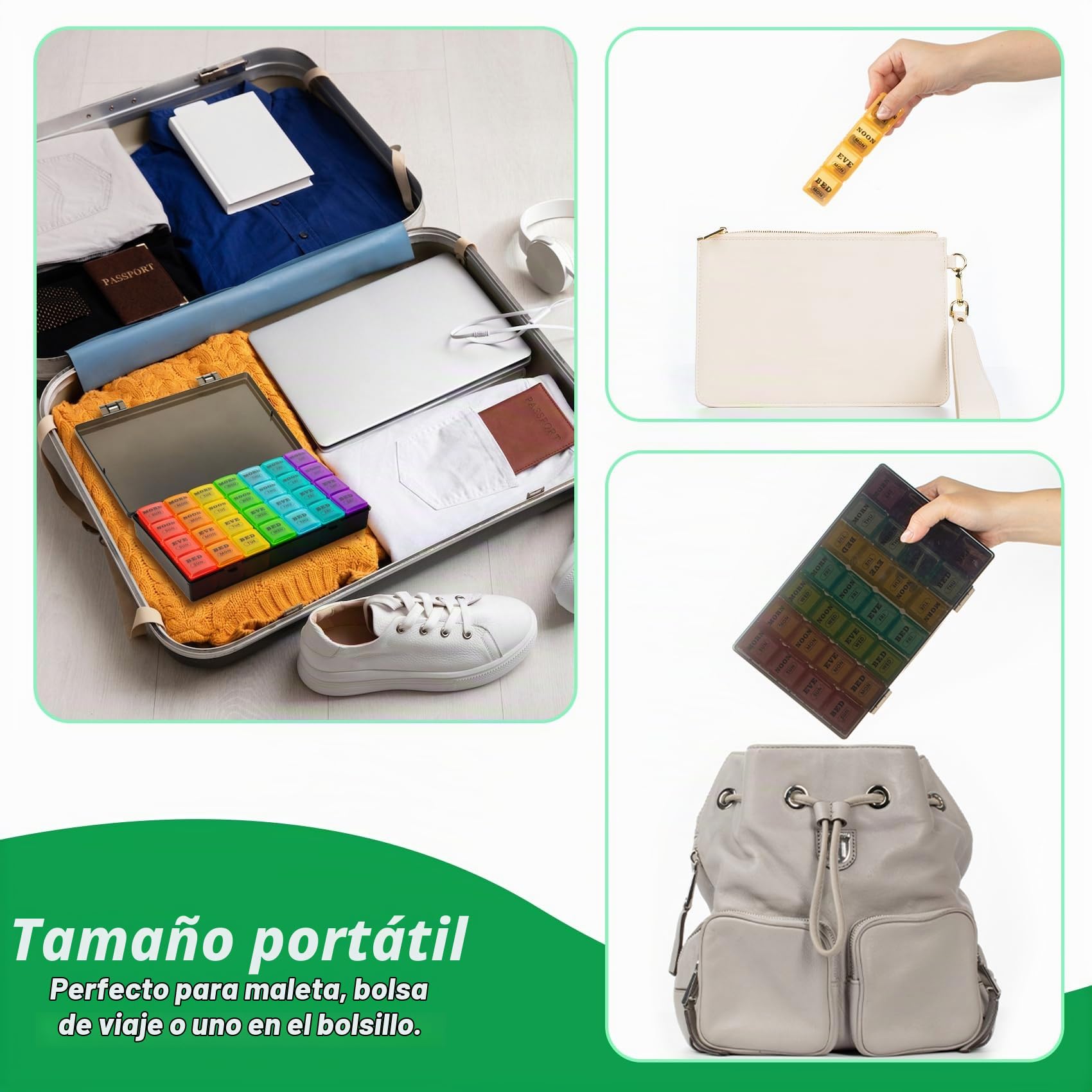 Pastillero Semanal 4 Tomas Diarias, Organizador de Pastillas 7 Días con 28 Compartimentos, Pastillero Semanal Diario para Vitaminas Aceites Suplementos | Extra grande para aceites de pescado, bandejas diarias desmontables, tapa segura, capacidad mensual d