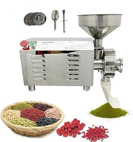 INTBUYING Molinillo de grano de alimentación continua horizontal de acero inoxidable 304, pulverizador de molino eléctrico, molino de harina de