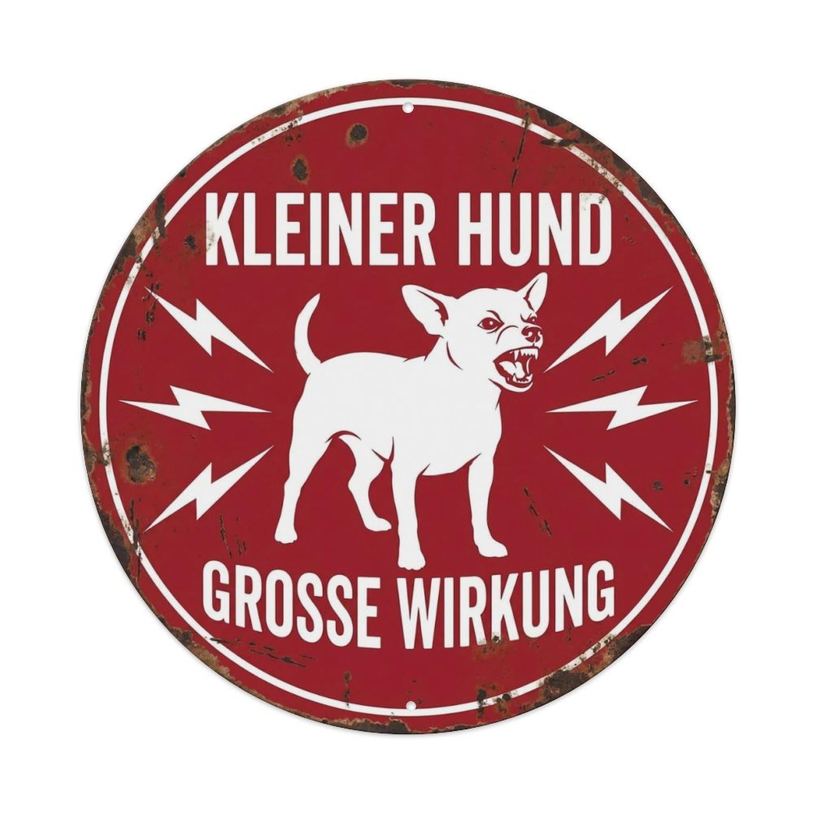 Small Dog Fierce Warning Round Wall Hanging Metal Tin Sign