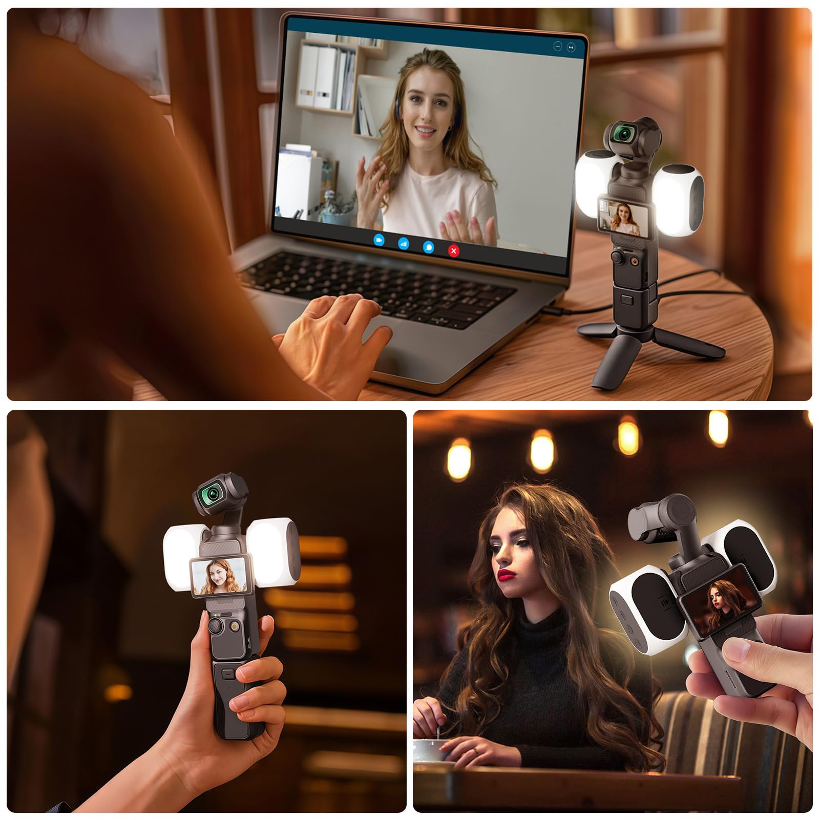 Lot de 2 lampes LED magnétiques avec 40 perles LED compatibles avec DJI Osmo Pocket 3, lampe vidéo 3000K-6500K, 10 niveaux de luminosité, batterie intégrée