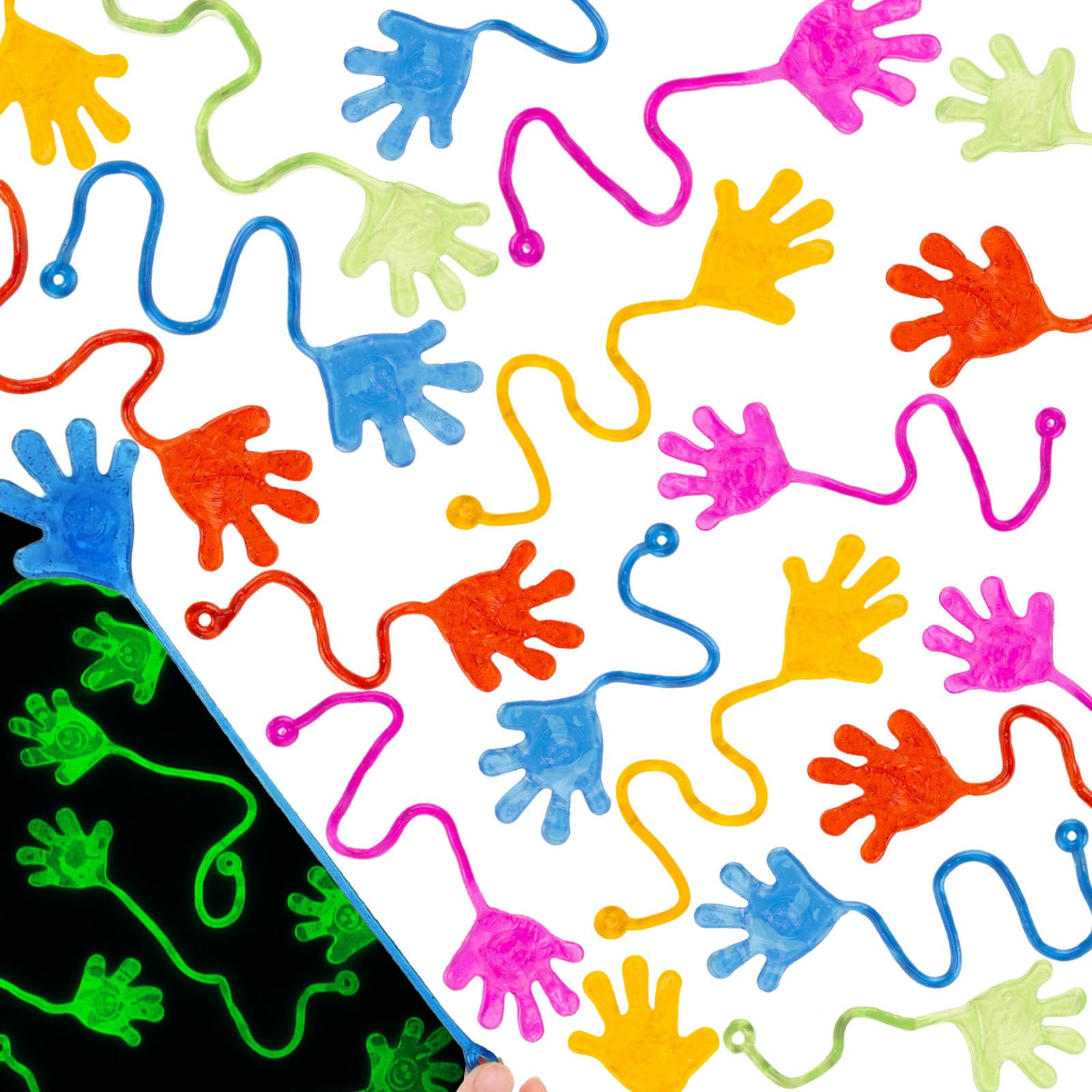 POPLAY 56PCS Sticky Hands Party Favors, Glowing Sticky Hands Glitter Fingers Valentines Day Gifts for Kids, Birthday Goodie Bag Stuffers, Classroom Gift Exchange School Rewards