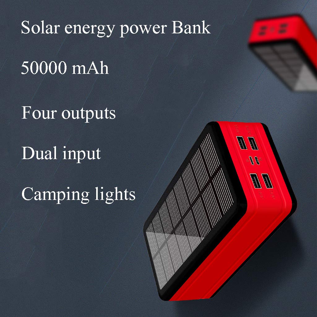 Powerbank Powerbank 50000 mAh Powerbank/Ładowarka solarna Powerbank/Powerbank solarny/Ładowarka przenośna solarna Powerbank/Telefon komórkowy Przenośne powerbanki, czerwony