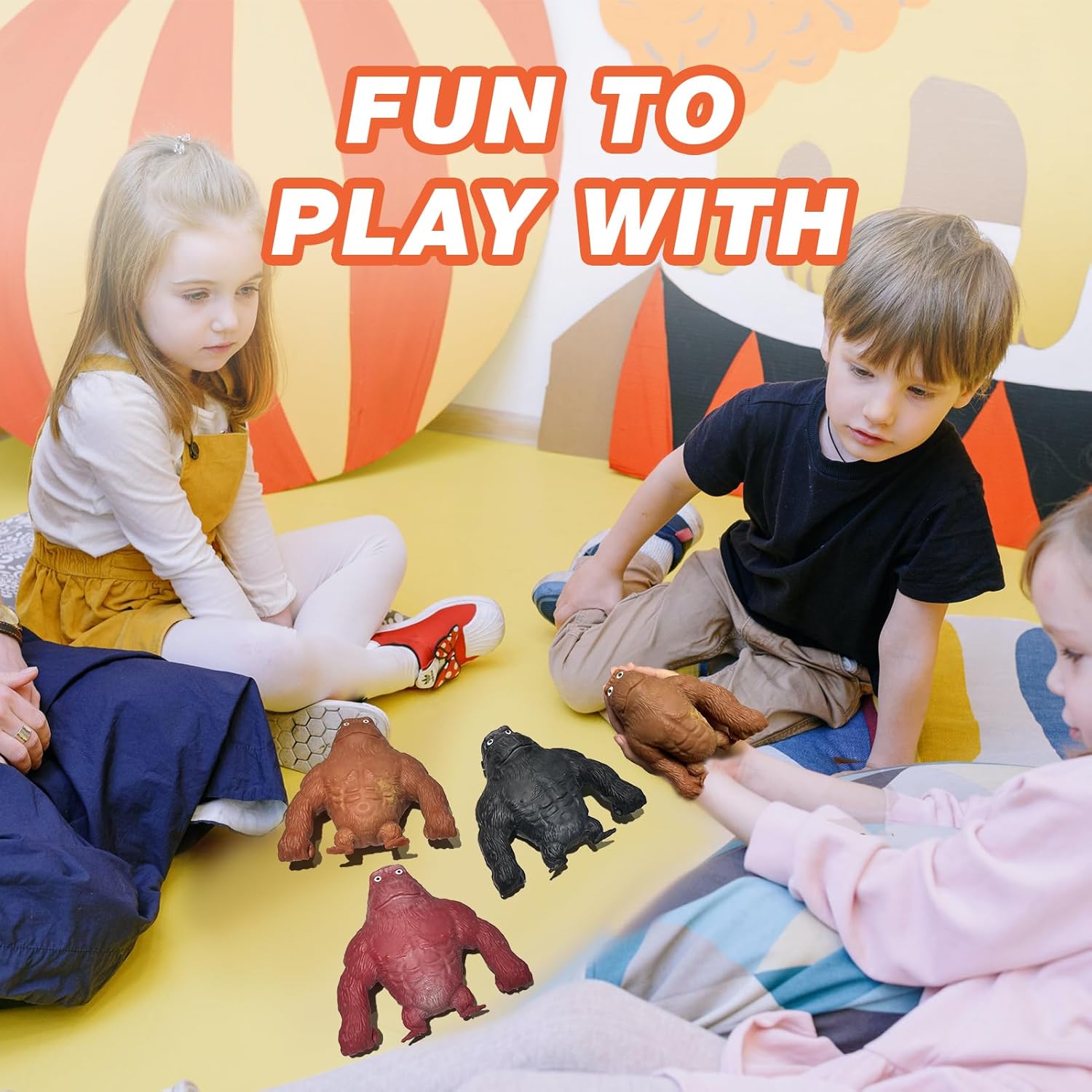 Squishy Monkey Stretch Gorilla Toy - 3Pack of Big Sensory Monkey Stretchy Toys，Stress Relief Splat Gorilla Figures for Autism ,Funny Animal Squishy Gorilla Toys Kids and Adults Easter Stuffers