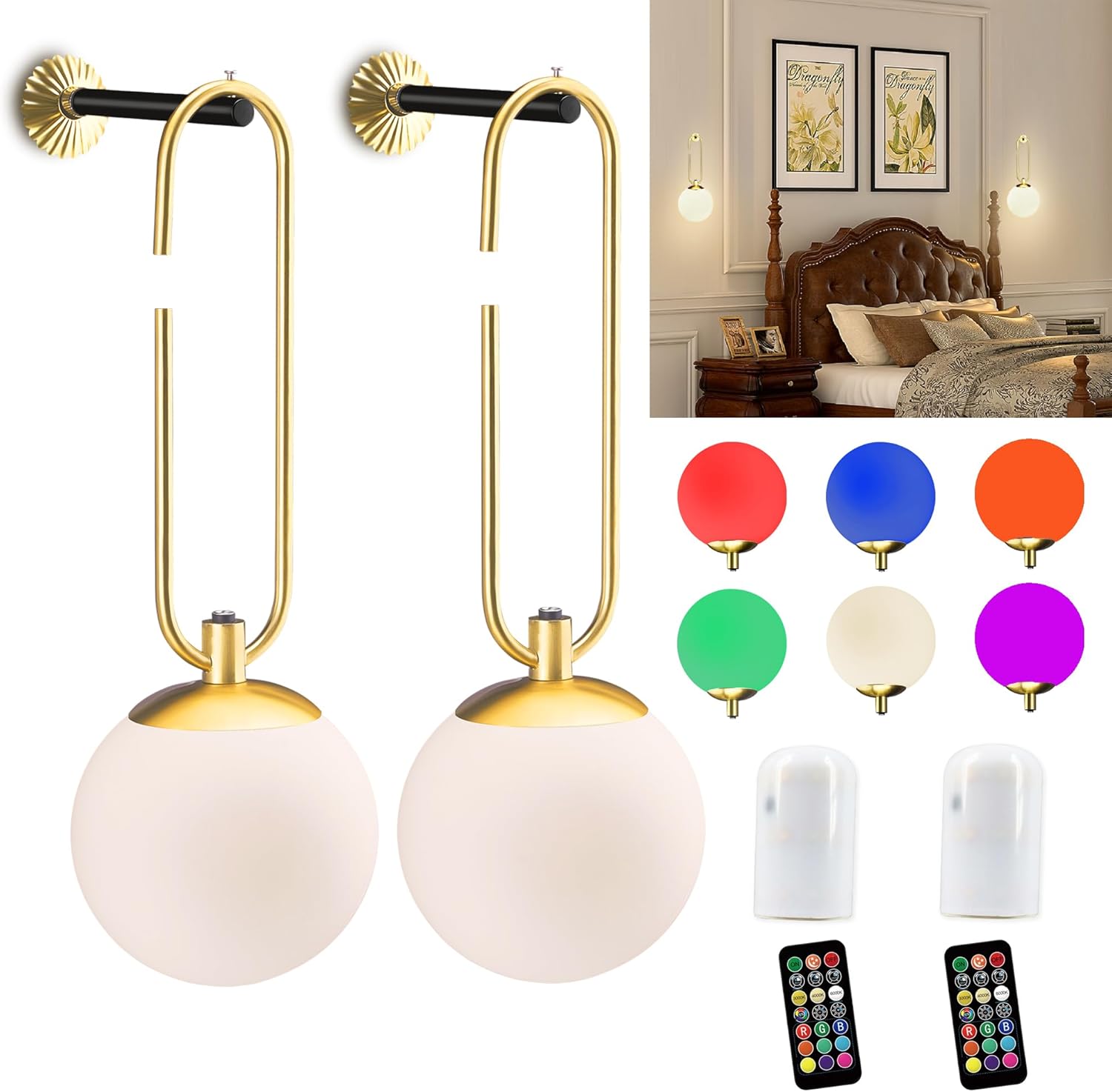 IMVSINCERE 150mmφ Battery Powered Wall Light Set of 2, Dimmable Plastic Wall Light Battery Operated with Remote Control