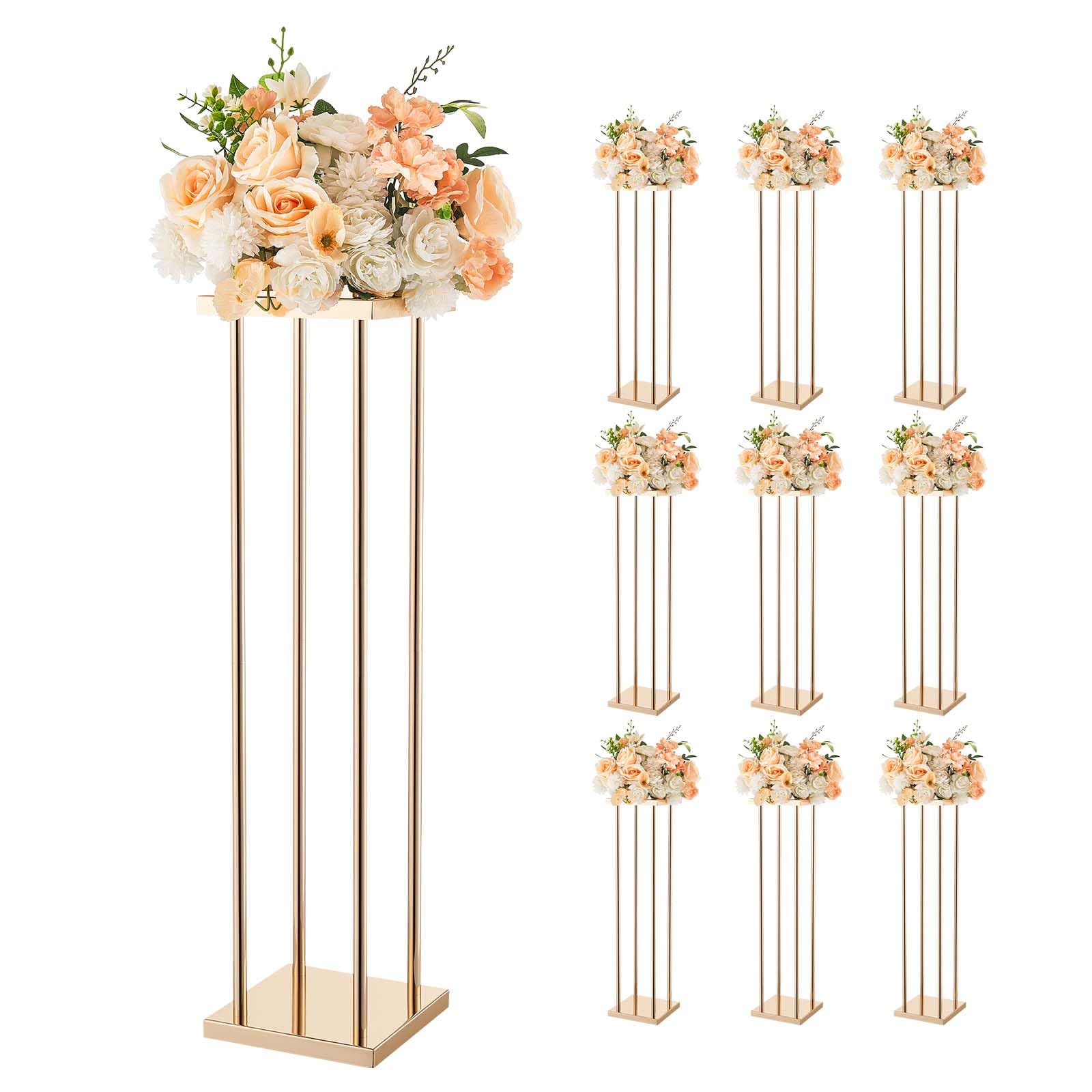 VEVOR Hochzeitsblumenständer 200x200x800mm, 10 Stk. Blumenhocker mit Metallablage & zylindrischen Beinen, Pflanzenhocker für Hochzeiten, Partys, Geburtstage, Zuhause, Tischdekorationsständer, Roségold