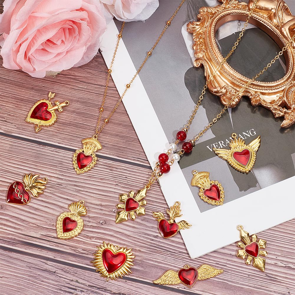 SUNNYCLUE 1 Scatola 96 Pezzi 16 Stili Ciondoli Cuore Bulk Rosa Lega Love Lock Ciondoli Chiave Lucchetto Vuoto Ciondolo Freccia Pianeta Placcato Oro per Creazione di Gioielli Ciondoli Regali