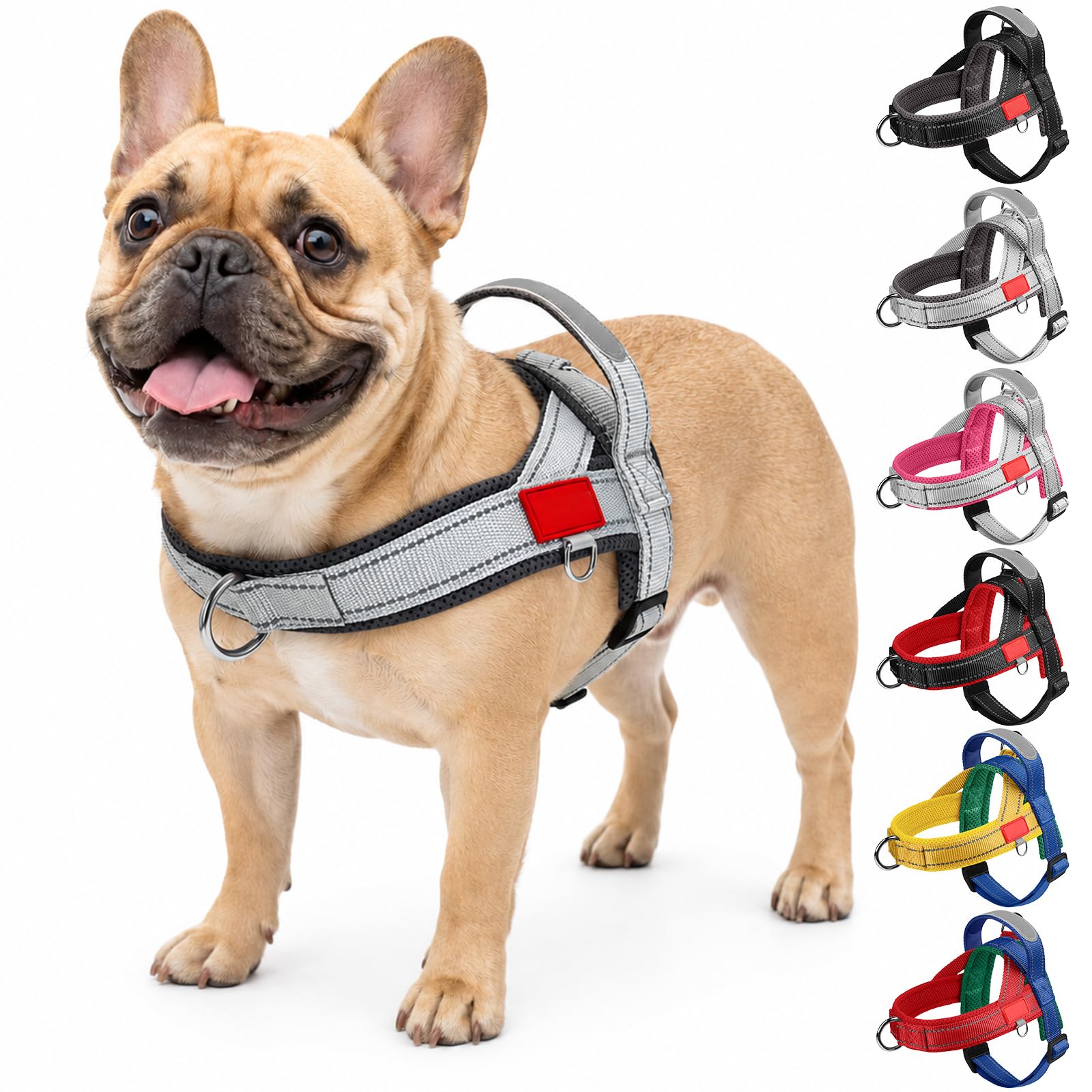 Olcyren Dog Harness for Small Medium Dogs Puppy, No Pull Adjustable Reflective Dog Harness with Front Clip and Handle, Soft Comfortable Breathable Pet Vest Harness with Safety Buckle (Grey, XL)