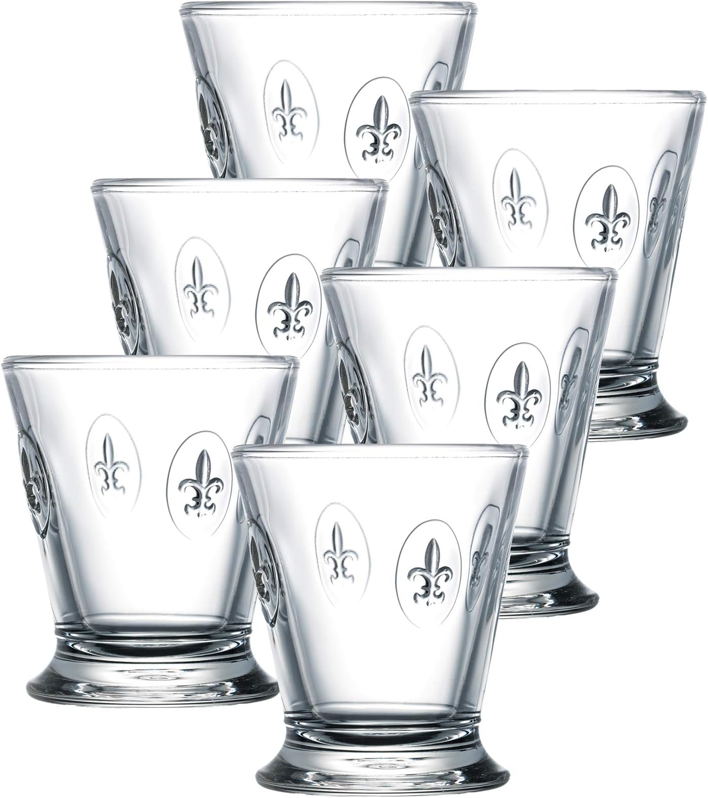 La Rochere Fleur De Lys Glass Tumbler Set of 6 – Classic French Drinking Glasses with Embossed Royal Lily Motif – Pressed Glass Tumblers for Water, Juice & Everyday Entertaining (8.5 Oz)
