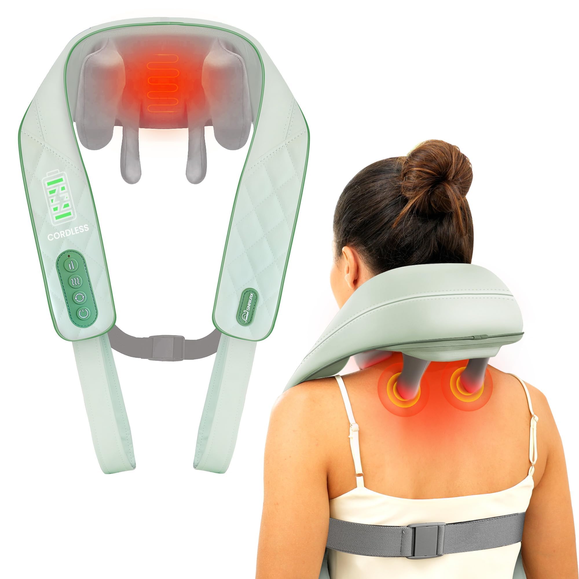 Snailax Cordless Neck Shoulder Massager with Heat, 4D Deep Tissue Kneading, Shiatsu Back Massager Pillow for Neck, Shoulder, Christmas Gifts for Men, WomenGlobal Recycled StandardGlobal Recycled StandardGlobal Recycled Standard