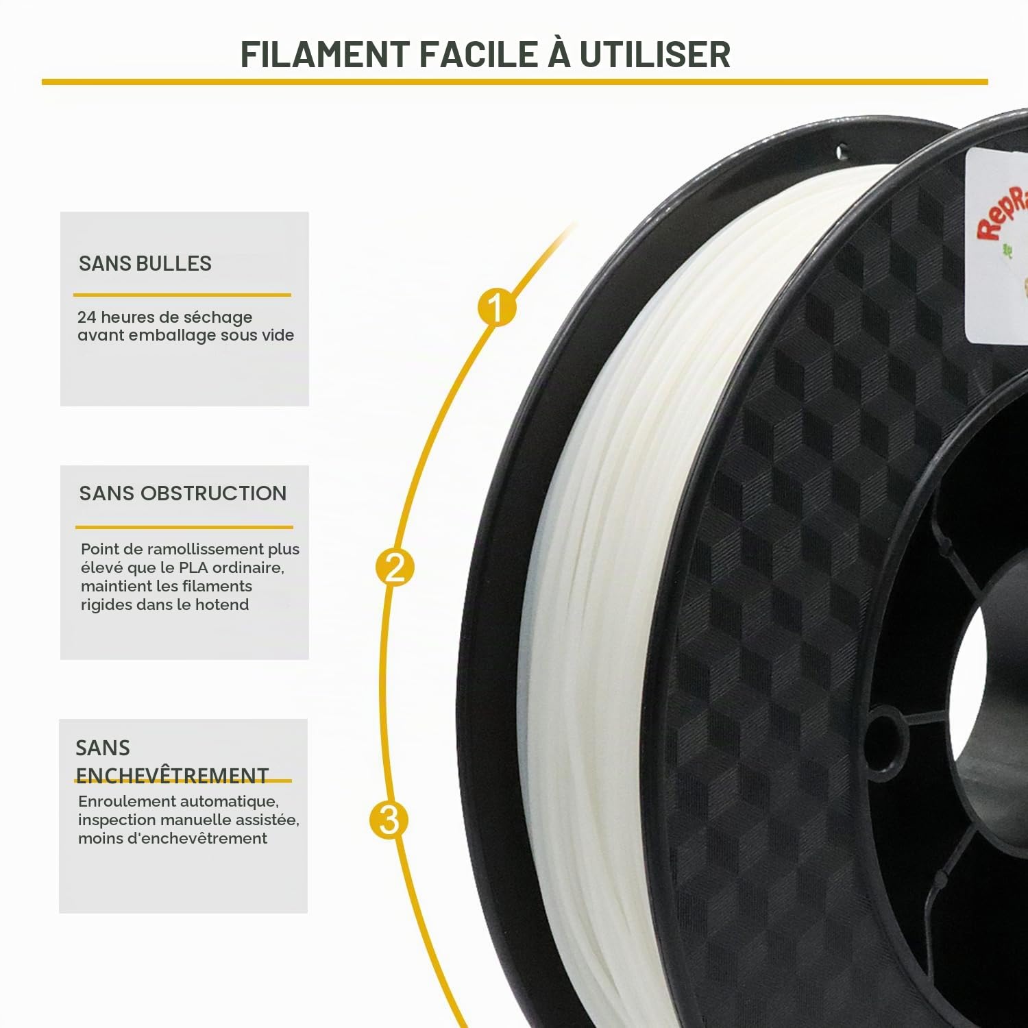 RepRapper Filament PVA 1,75 mm soluble dans l'eau pour imprimante 3D, bobine de 500 g (1,1 lb) couramment utilisée comme matériau de support, Naturelle.