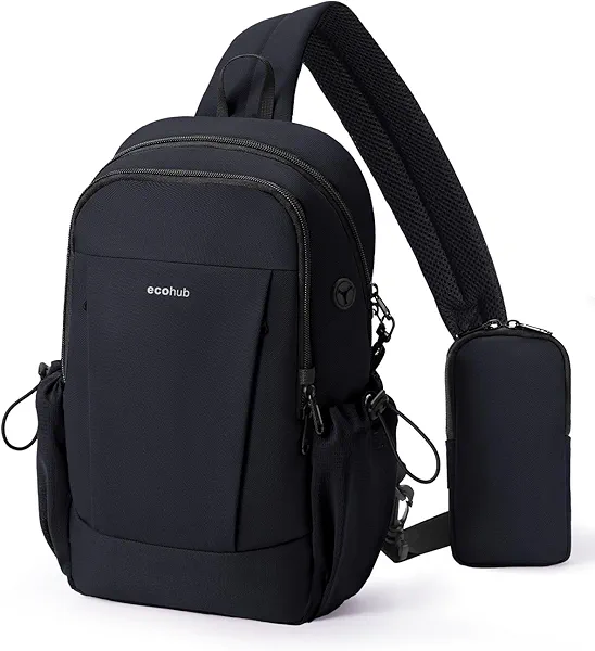 ECOHUB Crossbody Bags for Women Men, Anti-Theft RFID Blocking Roomy Sling Backpack with Sturdy SBS Zippers Water Resistant Chest Shoulder Bag Daypack with 9 Pockets Travel Work Hiking, Black