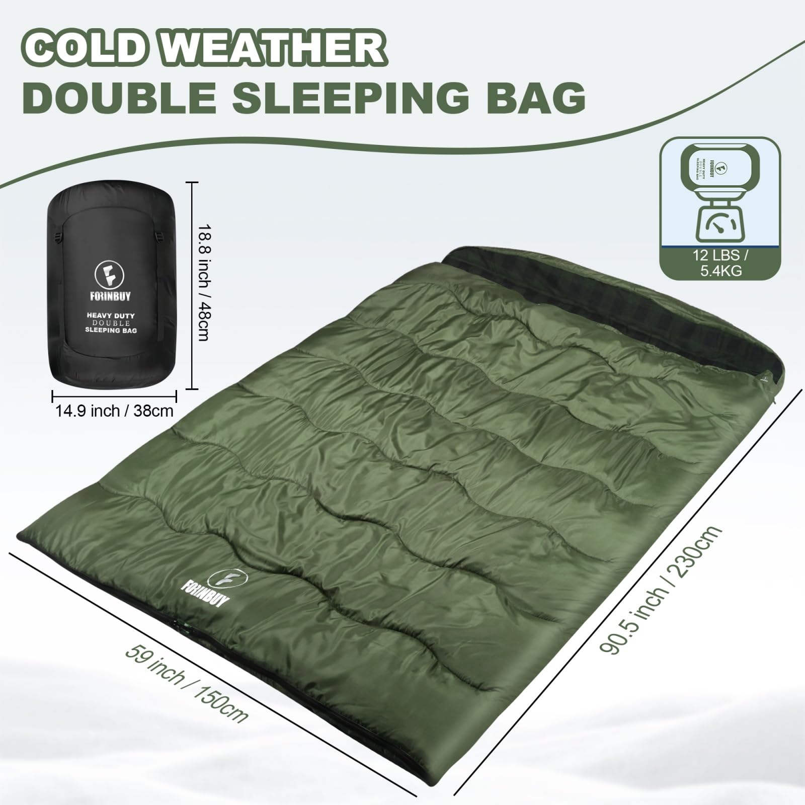 Doppelschlafsack 2 Personen 230x150cm – Flanell-Deckenschlafsack | Weiches Flanell-Futter, wasserdichtes Außenmaterial, ideal für Camping, Wohnmobil &Festival, geräumig für 2, warm & kuschelig