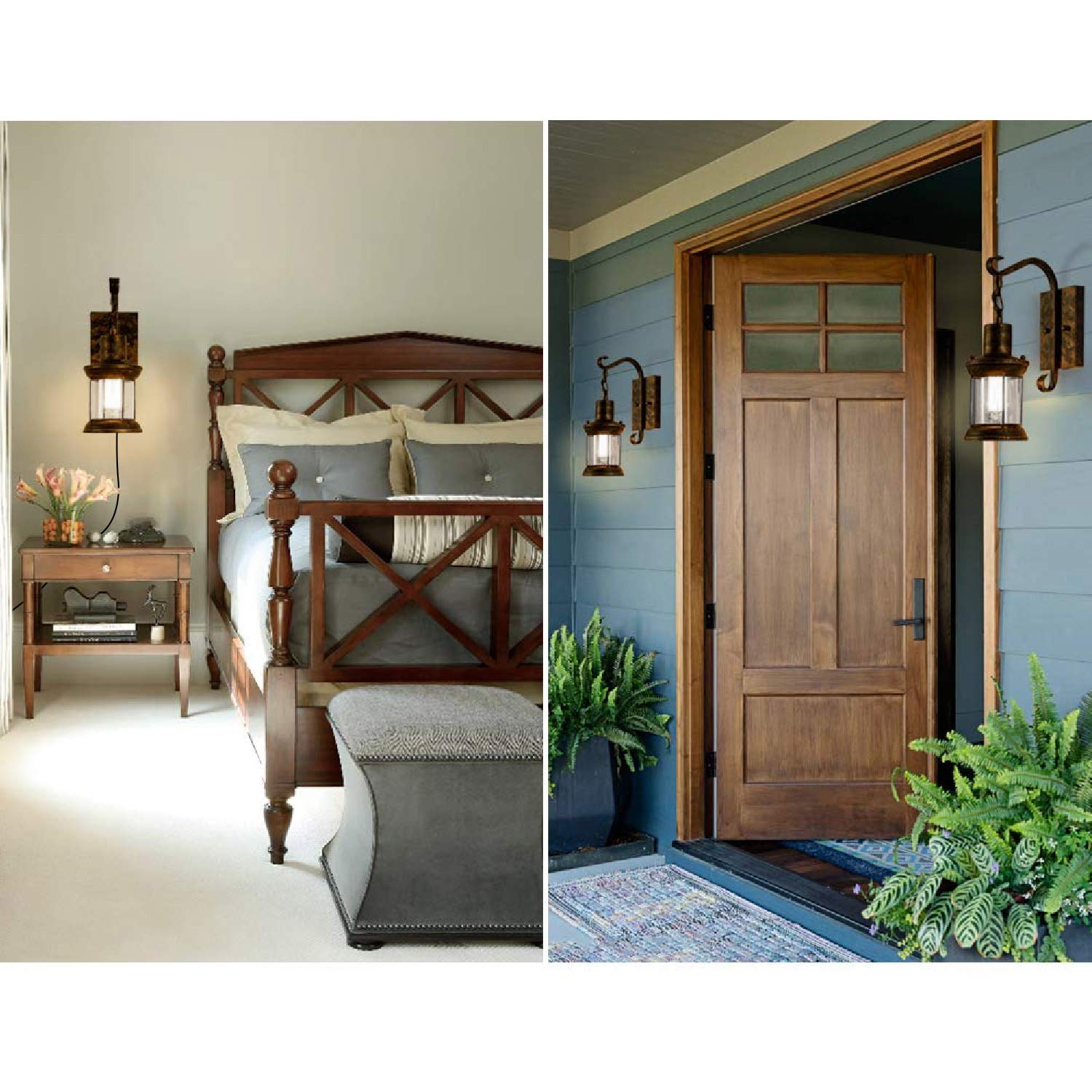 Apliques de pared vintage aceitados con enchufe, luces de pared industriales rústicas 2 en 1, accesorio de iluminación de pantalla de vidrio con cable de 6.6 pies para decoración interior 5