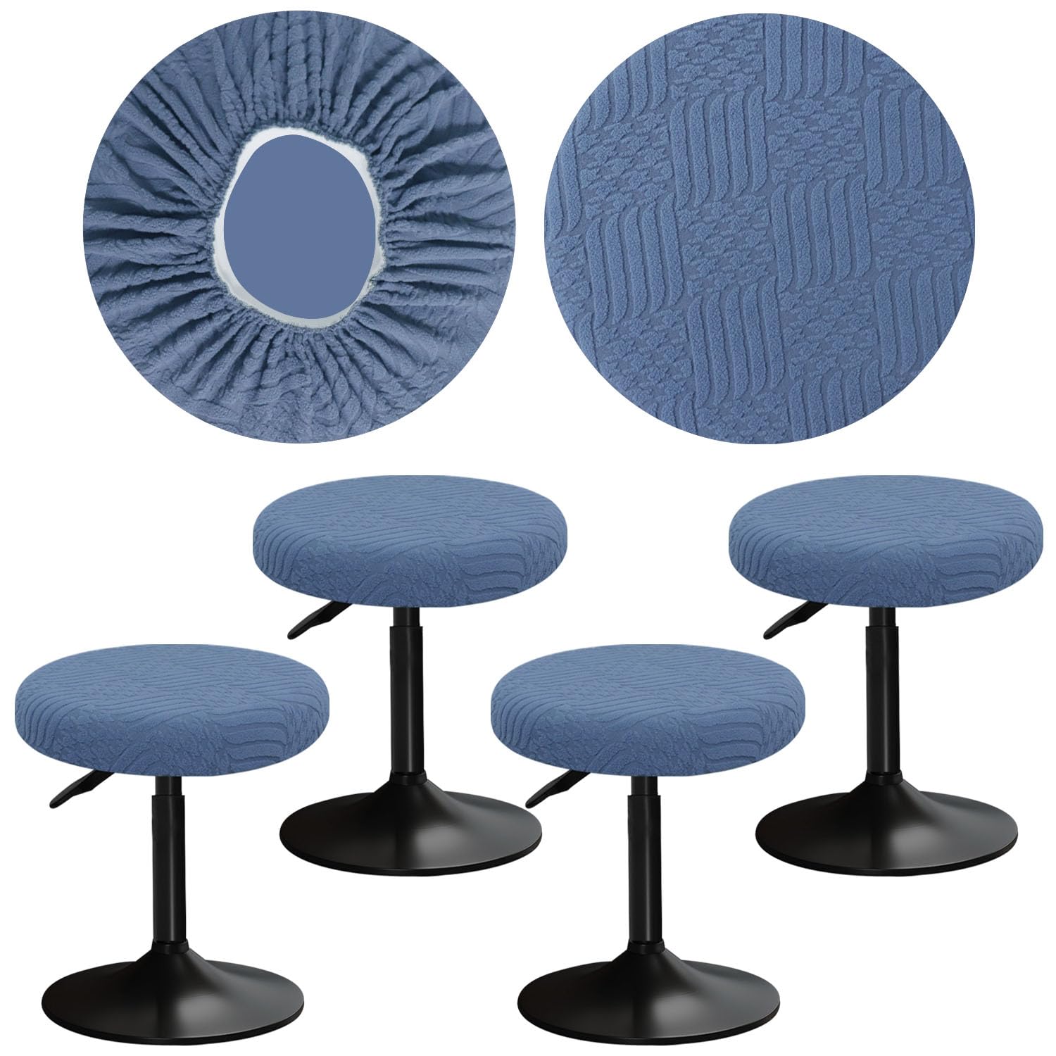 YINGAYOU Stool Covers Round 12-16" with Jacquard Pattern Bar Stool Seat Covers Round, Elastic Soft and Comfortable are Rich Color That Detachable and Washable (4, Blue)