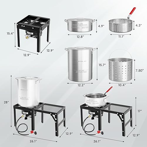 Miniatura 6 de Kit de freidora de pavo ROVSUN de 30QT y freidora de pescado de 10QT con estufa de propano de 54000BTU y mesa lateral plegable, olla de freidora