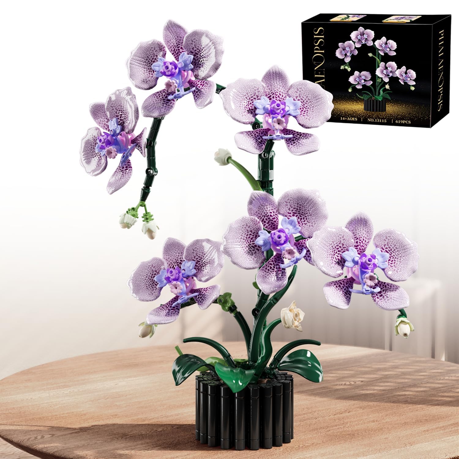 Purple Orchid Building Set for Adults,Compatible with Lego Botanical Flower