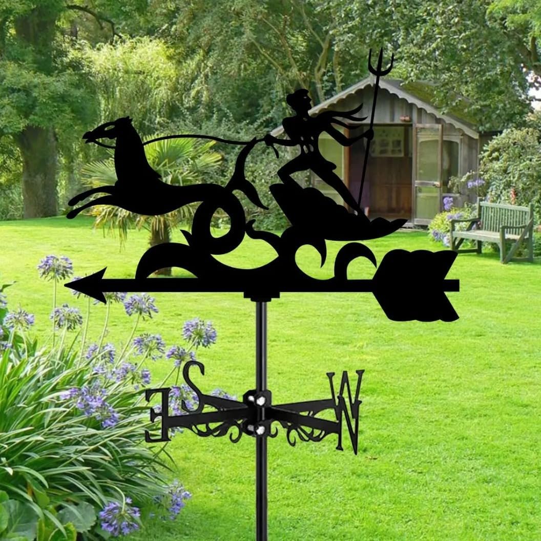 Retro Iron Rooster Weathervane Silhouette Art Black Metal Farm Horse Wind Vane Outdoors Decorations for Roof Yard Building Garden Lawn (9)