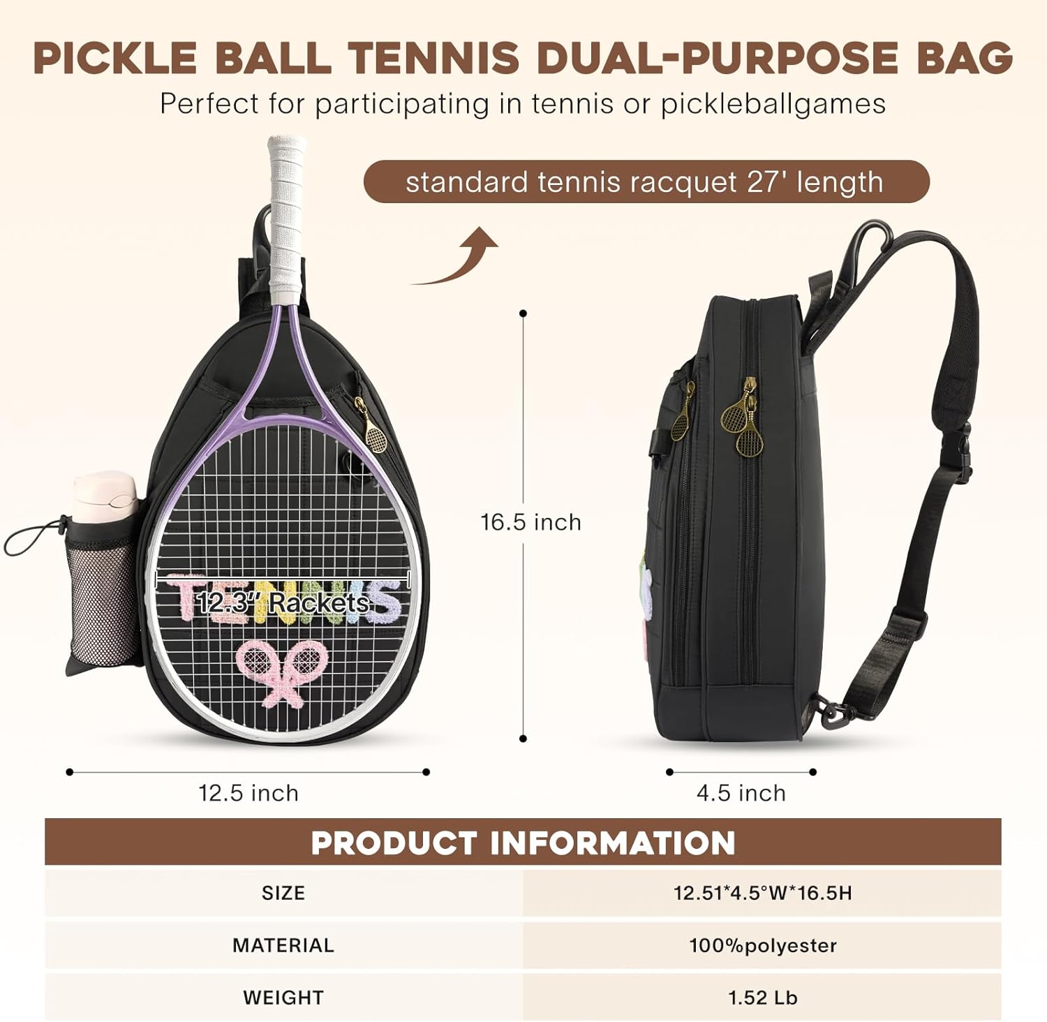 Tennis Bags for Women, Waterproof Crossbody Sling Pickleball backpack,Tennis Racket Bag,Ideal Gift for Girls Sports Lovers