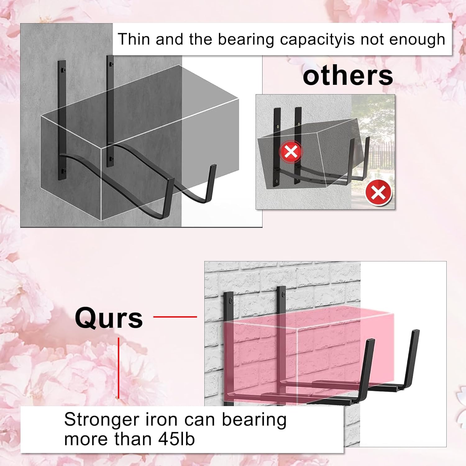 Window Box Brackets, Adjustable Heavy Duty Window Planter Box Brackets, Width Range: 4.4–12 Inches (11–33 Cm), with 75 Lbs Capacity, Black (Wall-Mounted, 6)