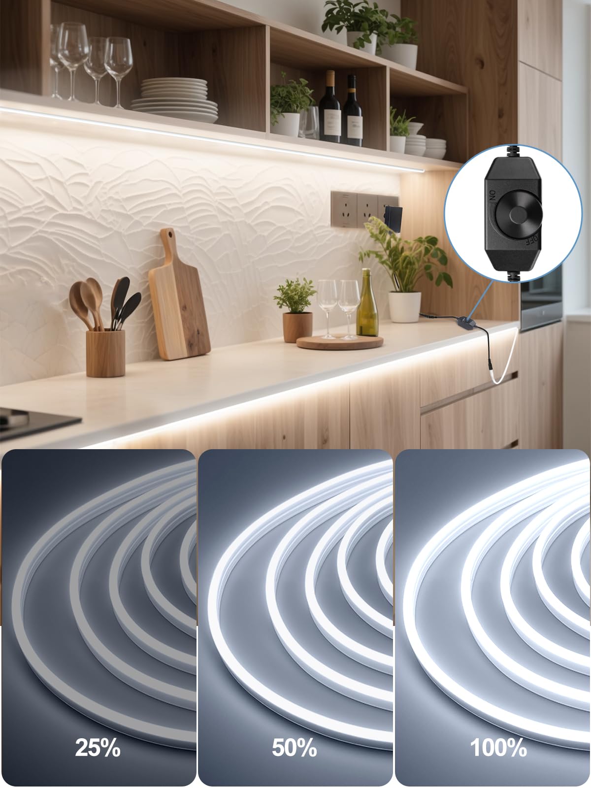 Tira de luces LED de 10 m, 10 m, color blanco frío, 6500 K, de silicona auténtica (no PVC) | Flexible, sin puntos de luz, regulable y cortable (5 cm), IP67 (enchufe seco) – para cocina, taller y oficina