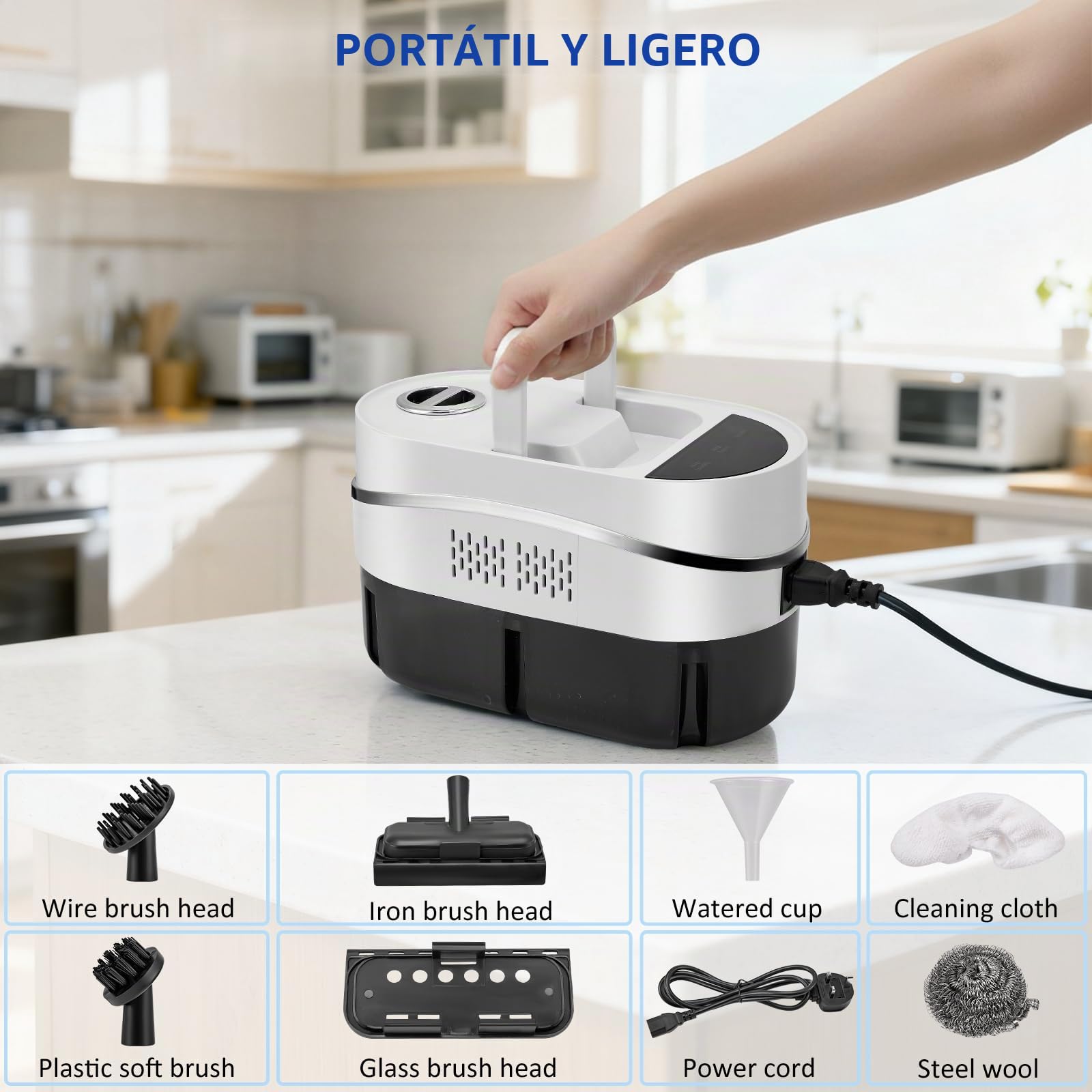 Limpiador a Vapor con 8 Cabezales, 4.5BAR 1200ml 105-120℃ Vaporeta Limpieza Hogar Potente, Portátil Máquina de Limpieza a Vapor Presurizada de Alta Temperatu para Cocina, Baño, Coches