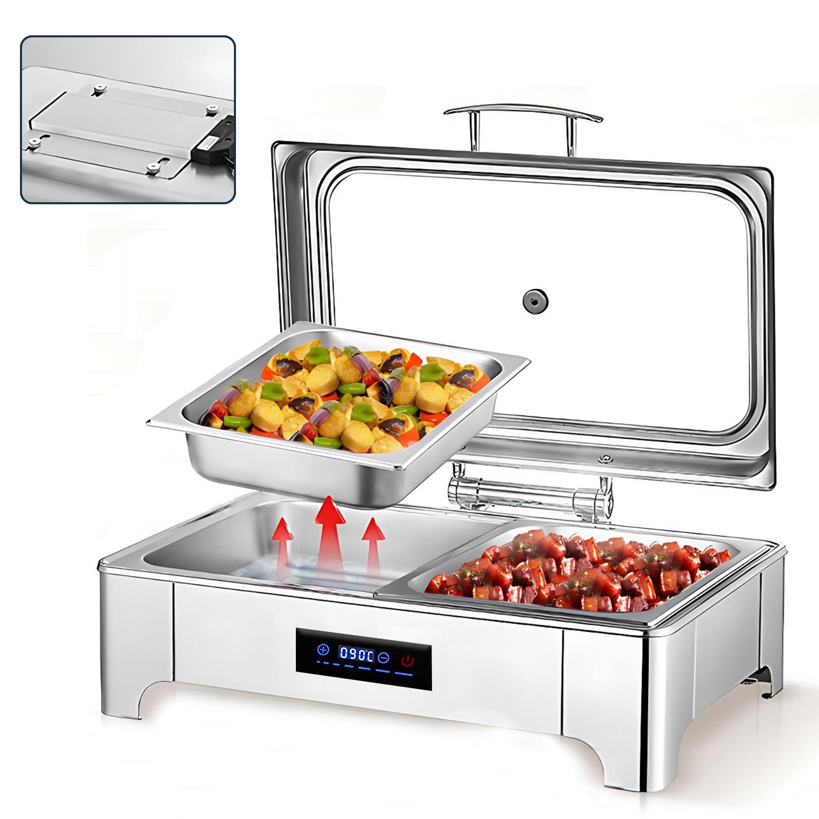 Chafing Dish Buffet Elettrico 9L, Temperatura Regolabile(B,1/2 Pan) | Scaldavivande Elettrico Professionale per Buffet in Acciaio Inox per Buffet, Ristoranti, Hotel